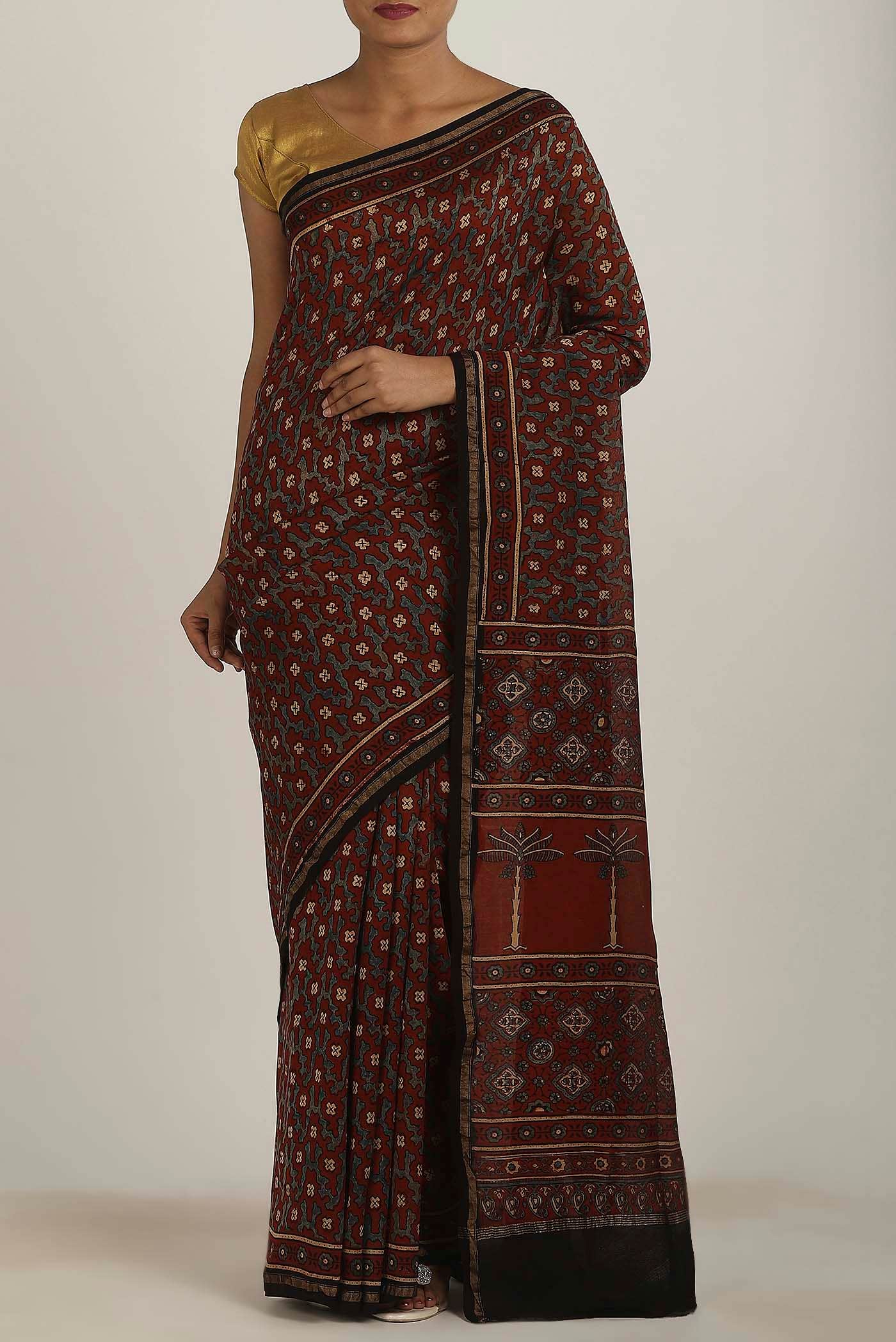 Rust Chanderi Silk Cotton Saree