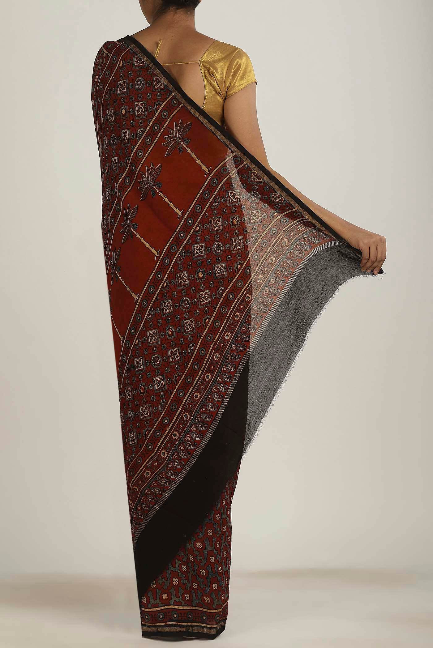 Rust Chanderi Silk Cotton Saree