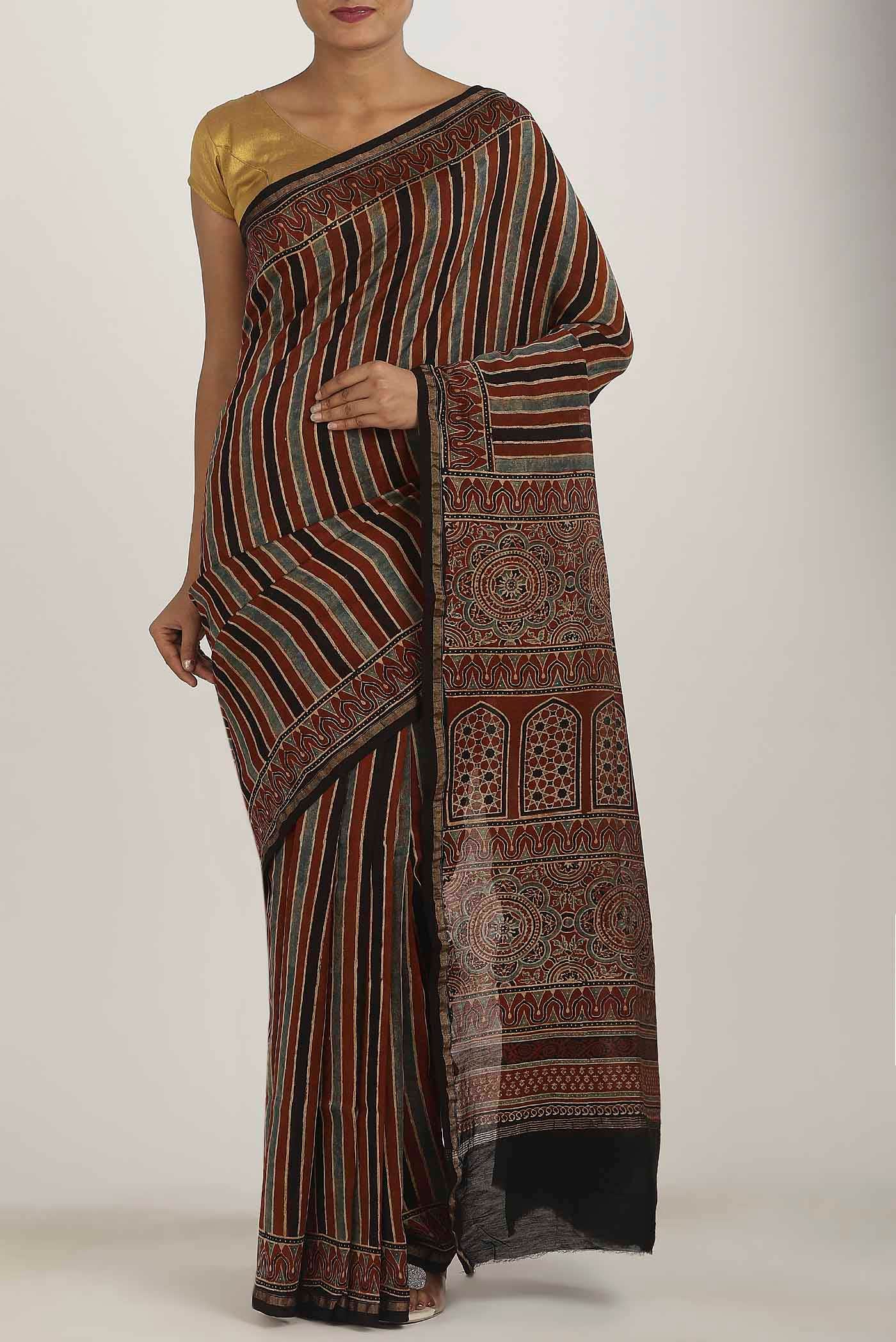 Rust Chanderi Silk Cotton Saree