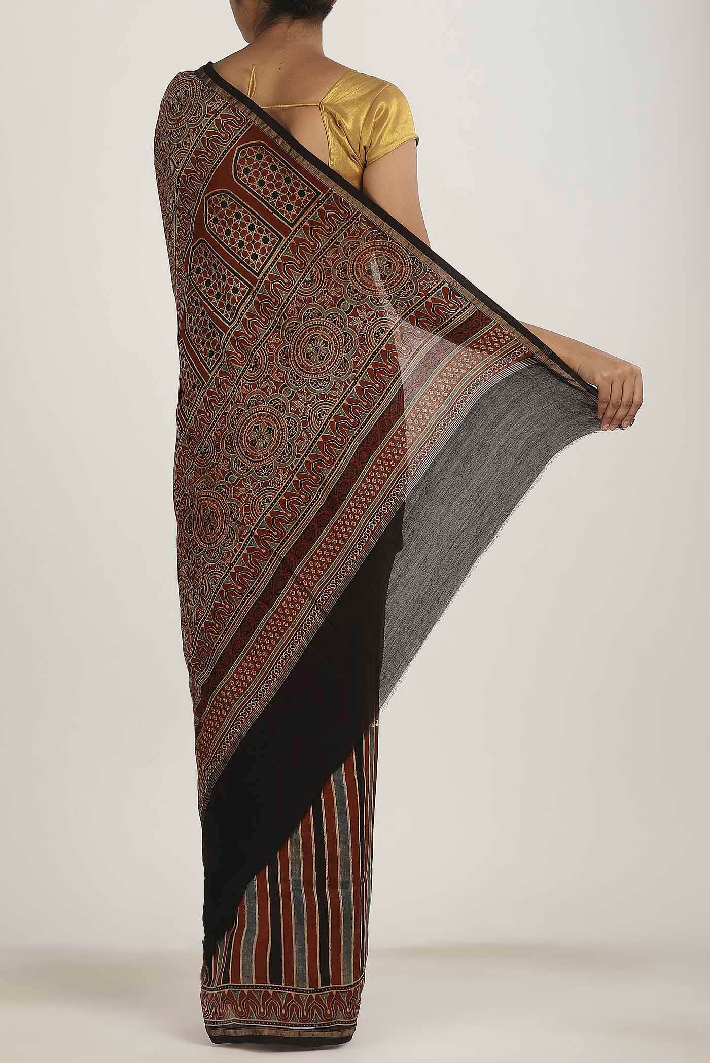 Rust Chanderi Silk Cotton Saree