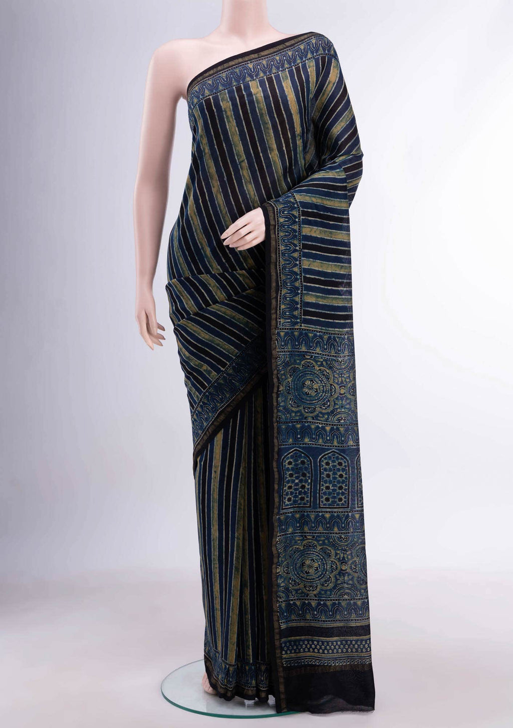Indigo Chanderi Silk Cotton Saree