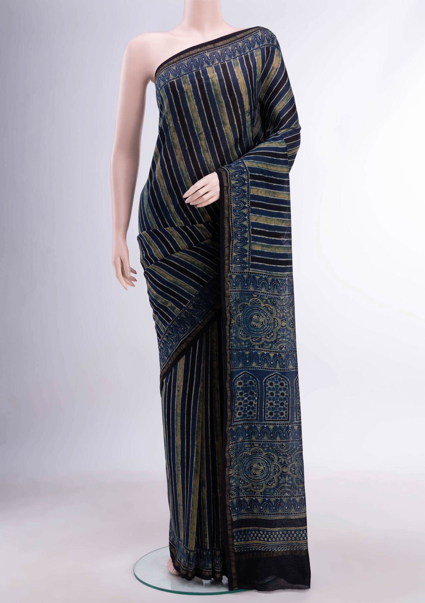 Indigo Chanderi Silk Cotton Saree