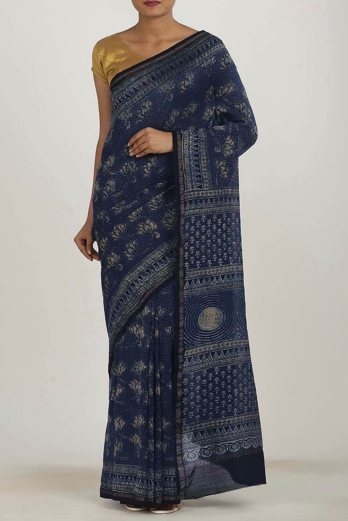 Blue Chanderi Silk Cotton Saree