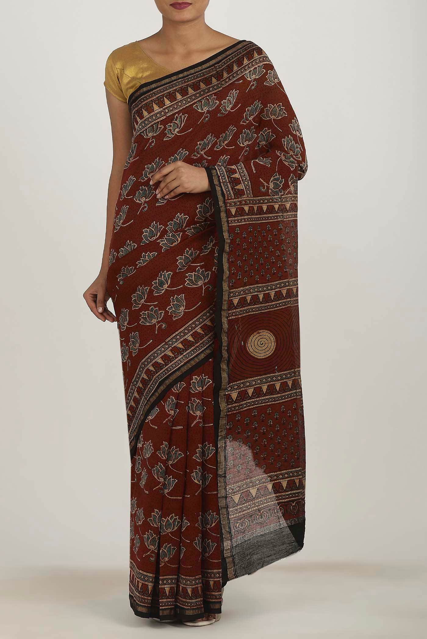 Rust Chanderi Silk Cotton Saree