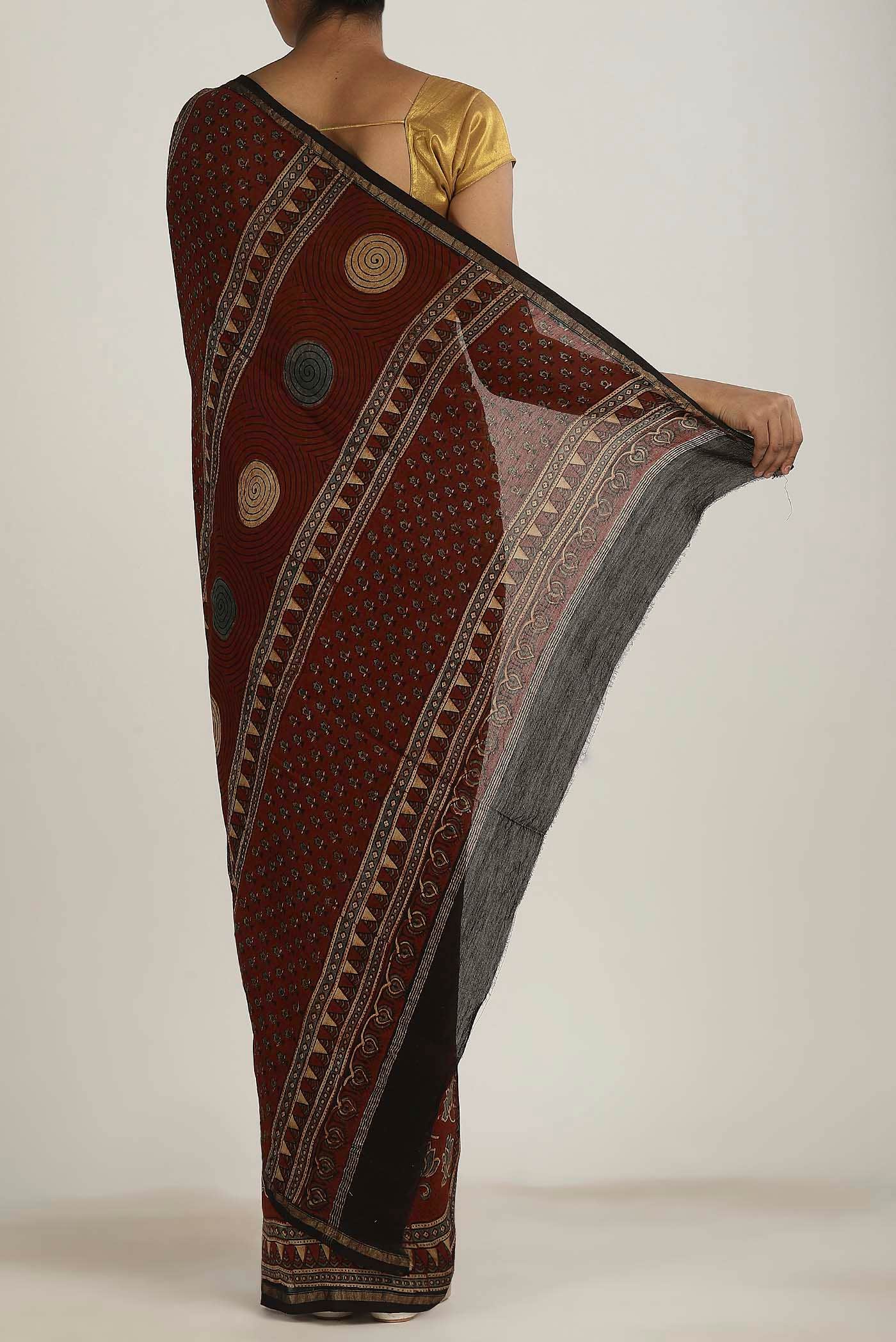 Rust Chanderi Silk Cotton Saree