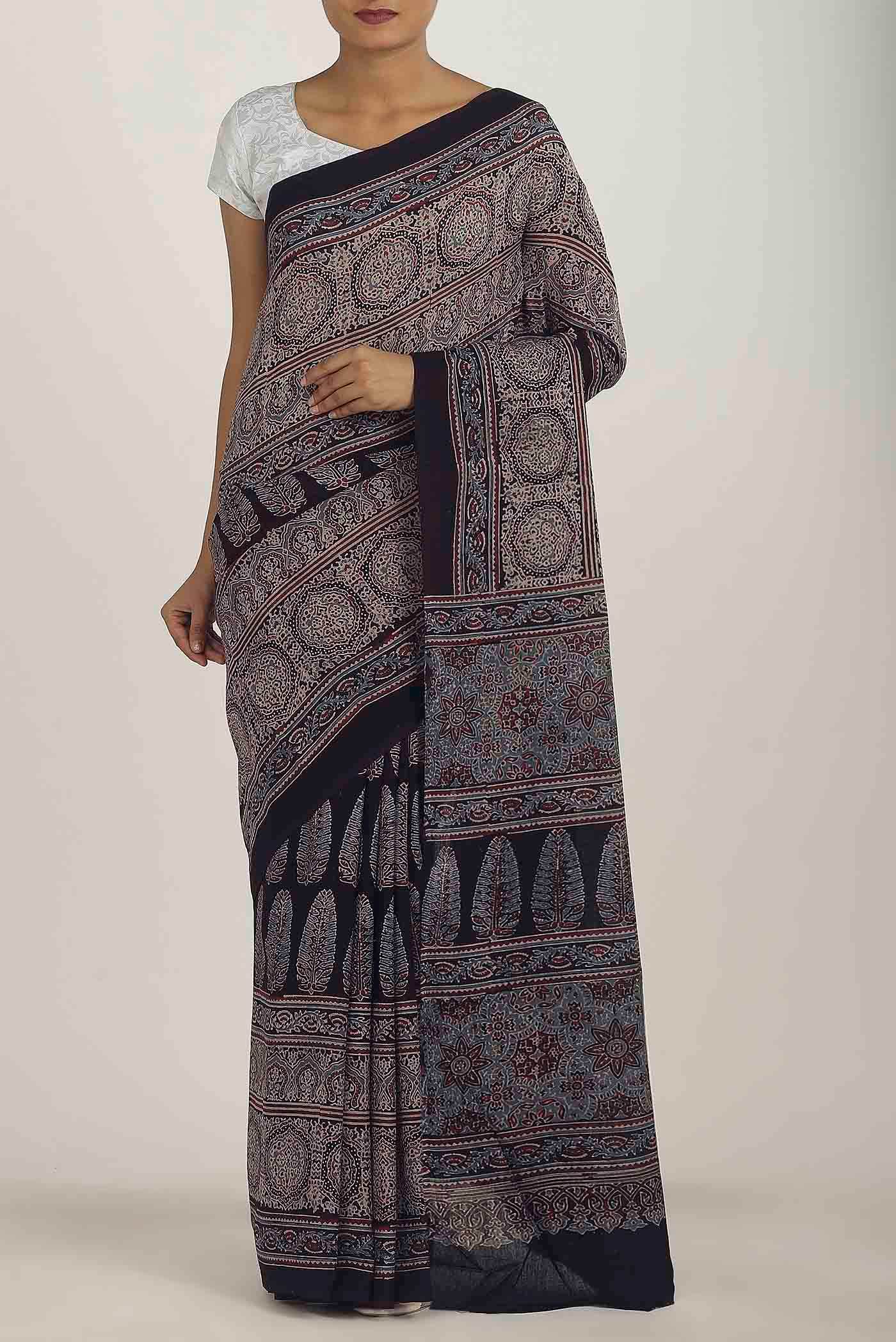 Grey Printed Cotton Saree
