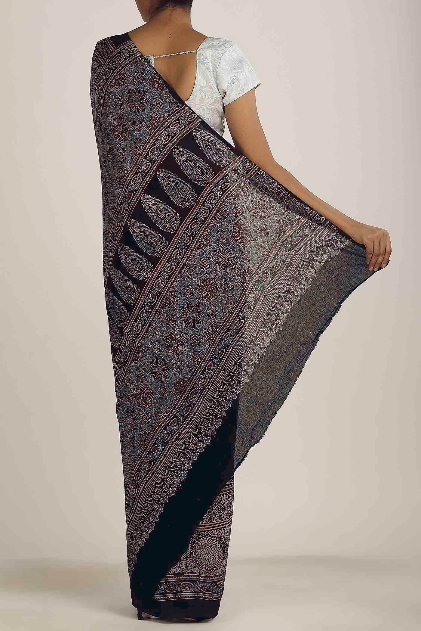 Grey Printed Cotton Saree