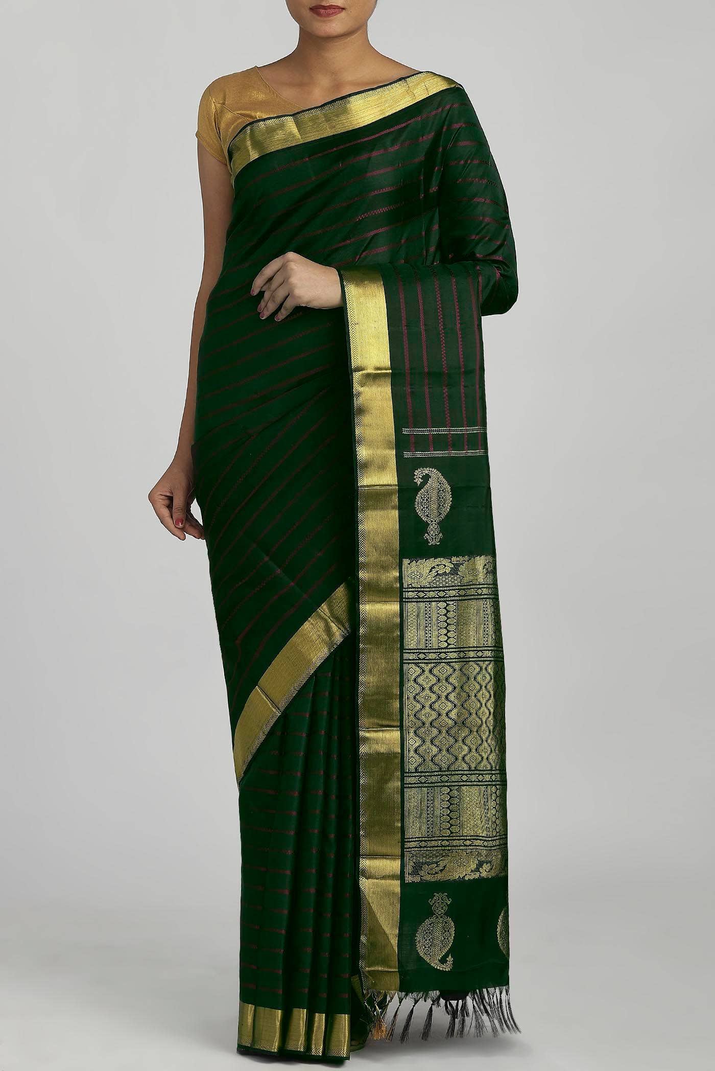 Bottle Green Kanchipuram Silk Saree
