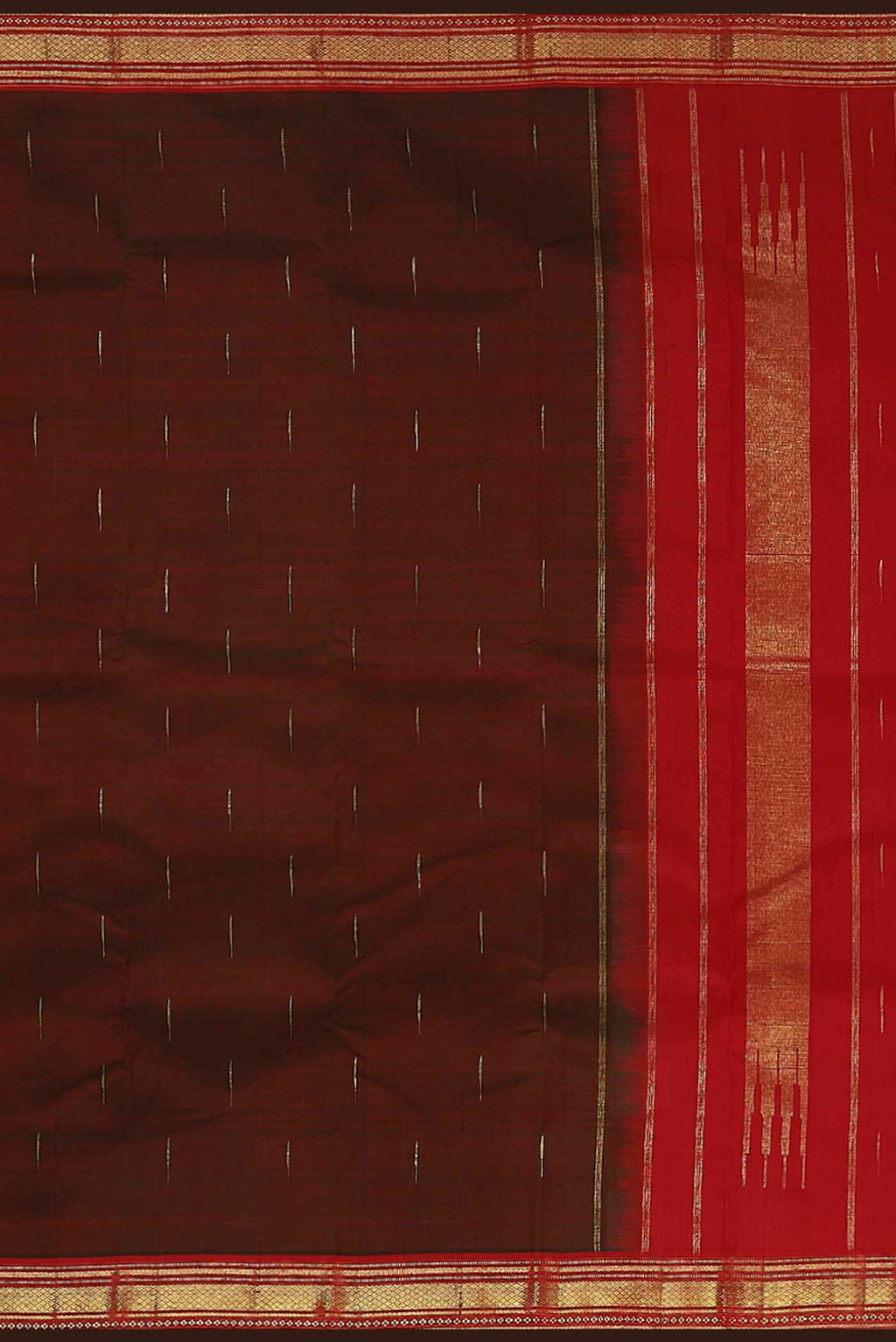 Pure Silk Pure Zari Green with Red Dual Tone Kanchipuram Saree