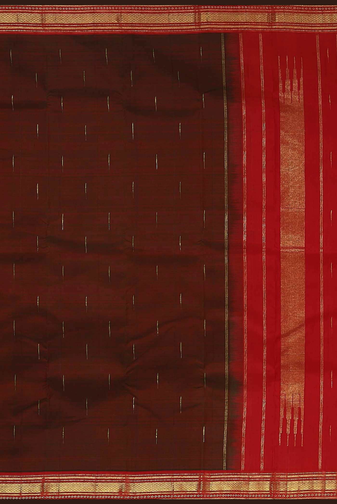 Pure Silk Pure Zari Green with Red Dual Tone Kanchipuram Saree