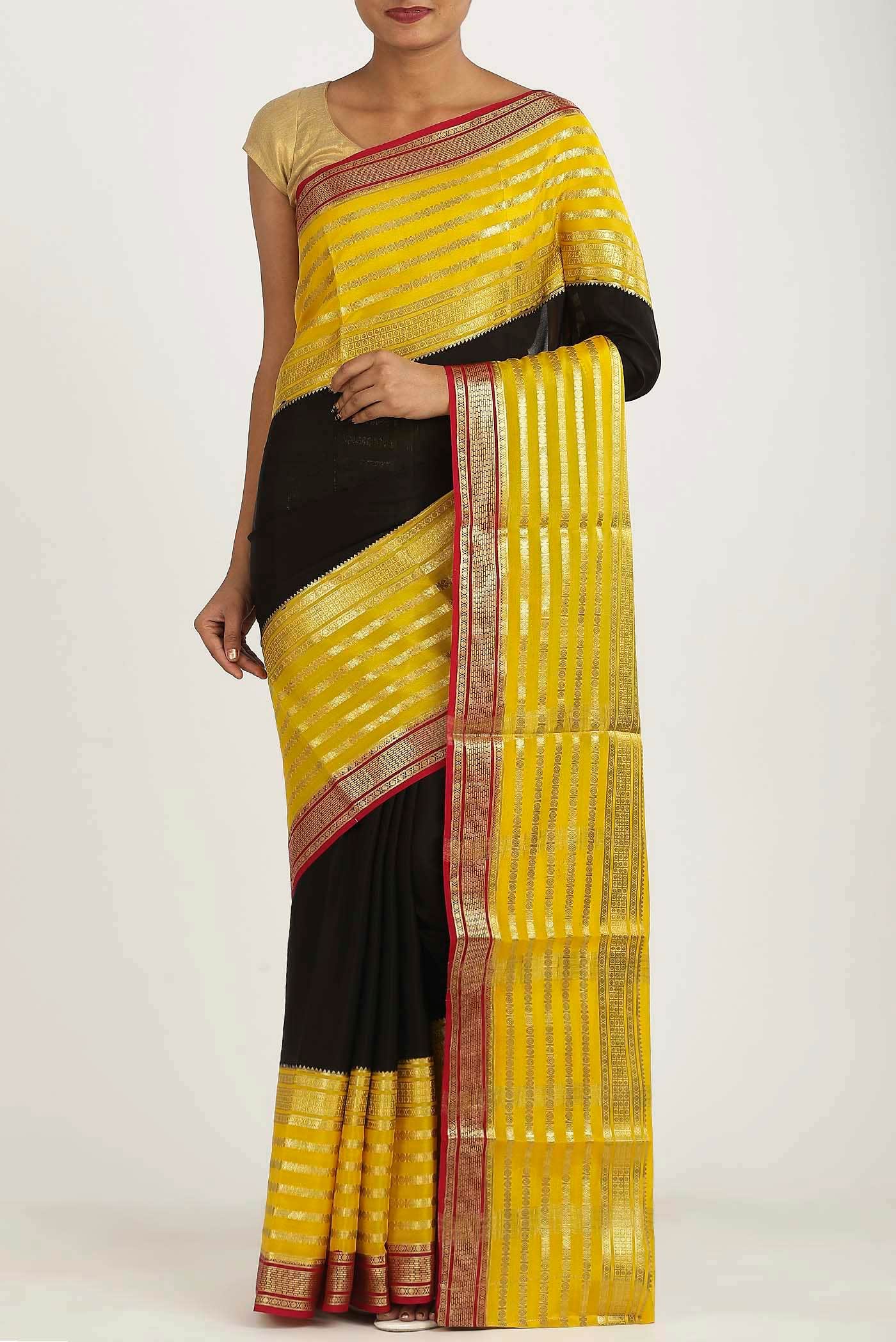 Black Mysore Crepe Saree
