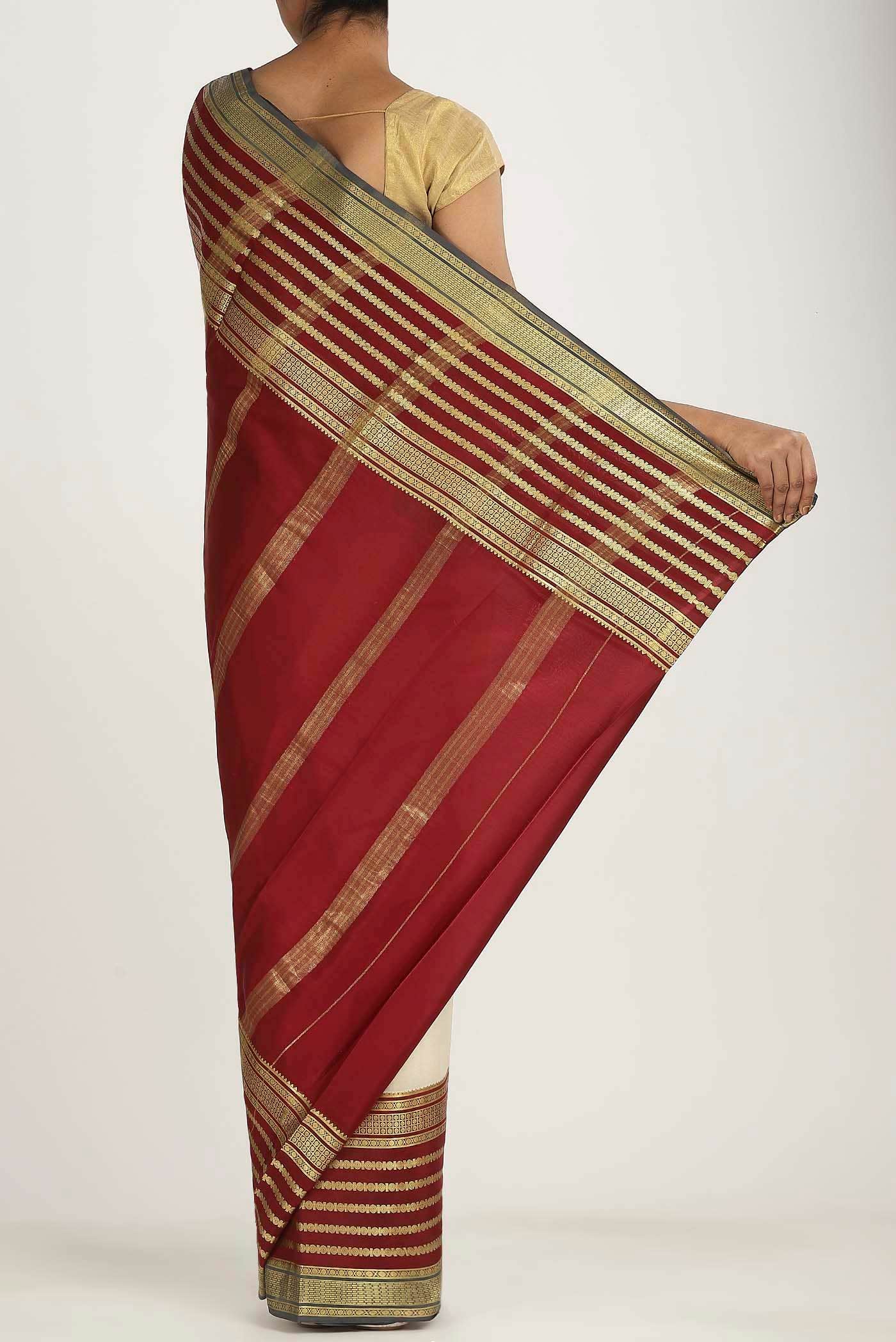 Cream Mysore Crepe Saree