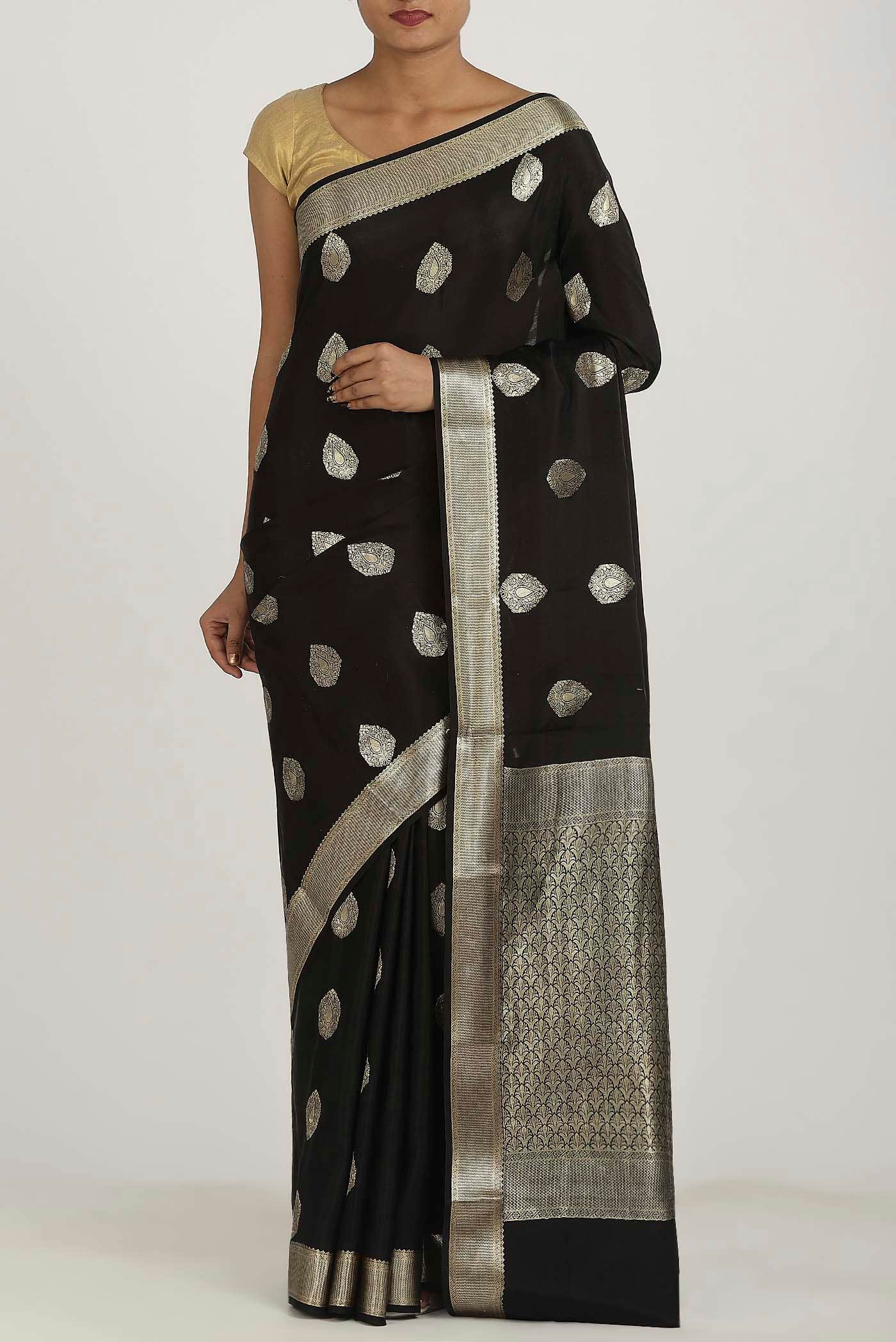 Black Mysore Crepe Saree