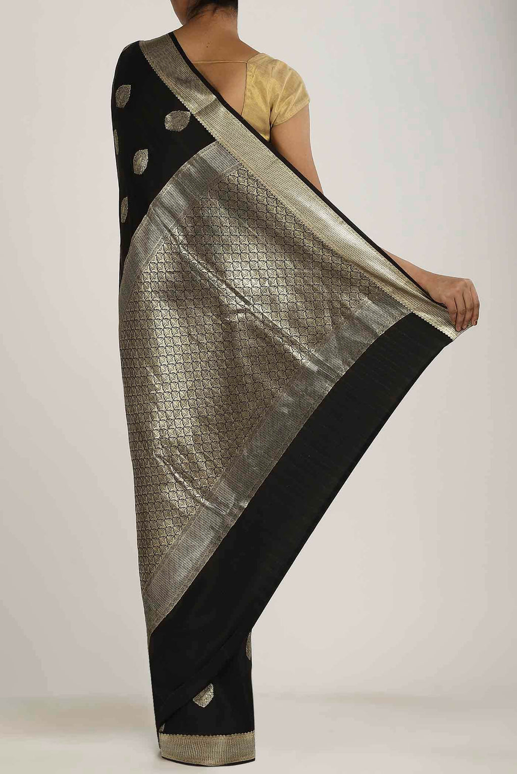 Black Mysore Crepe Saree