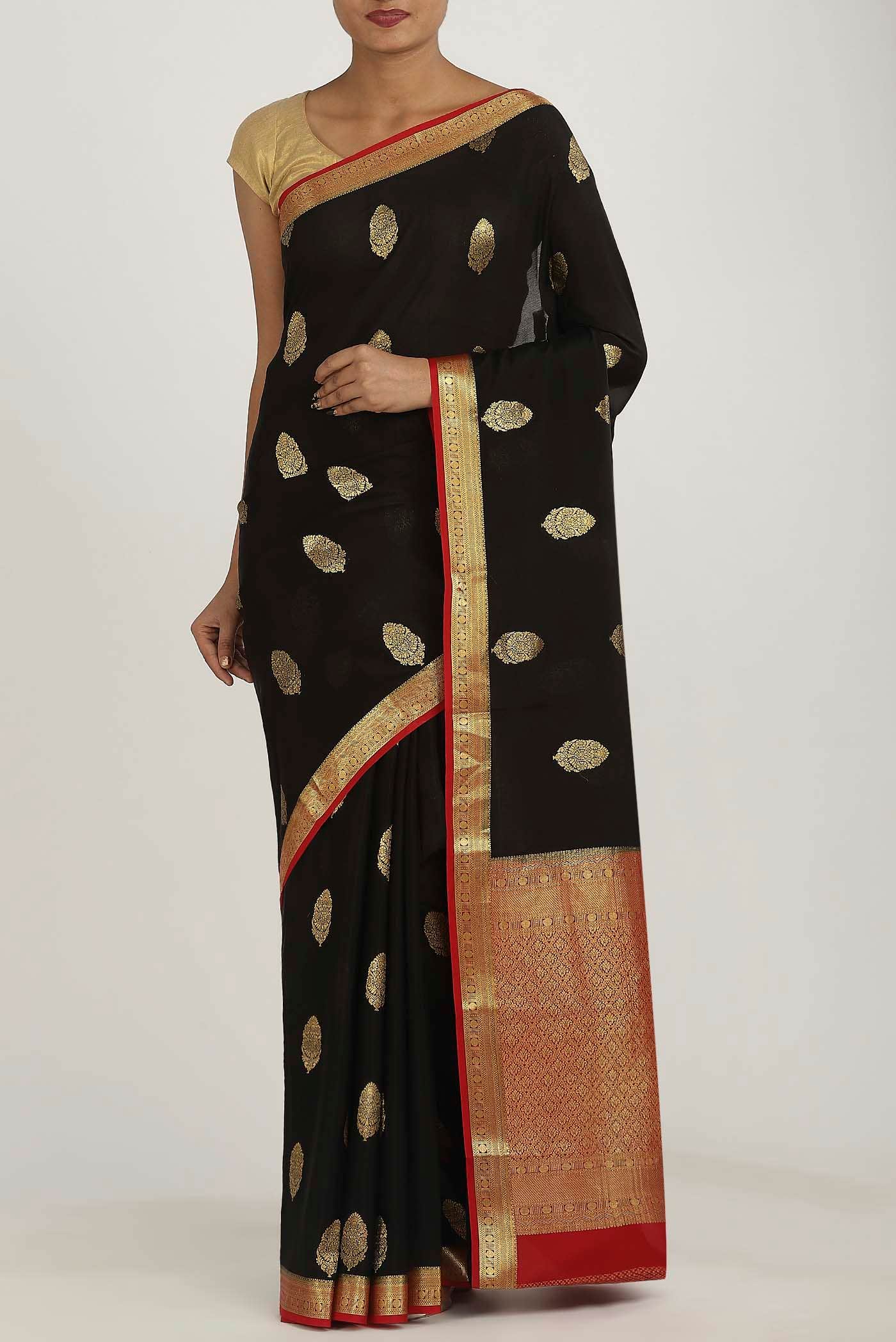 Black Mysore Crepe Saree