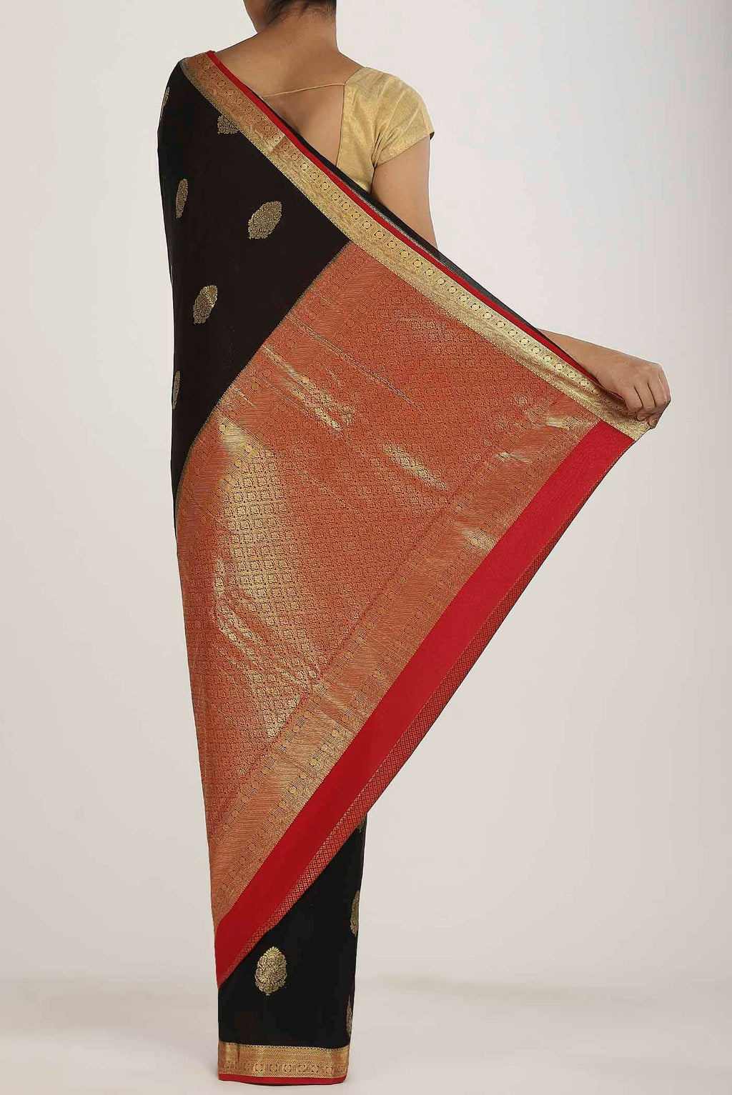 Black Mysore Crepe Saree