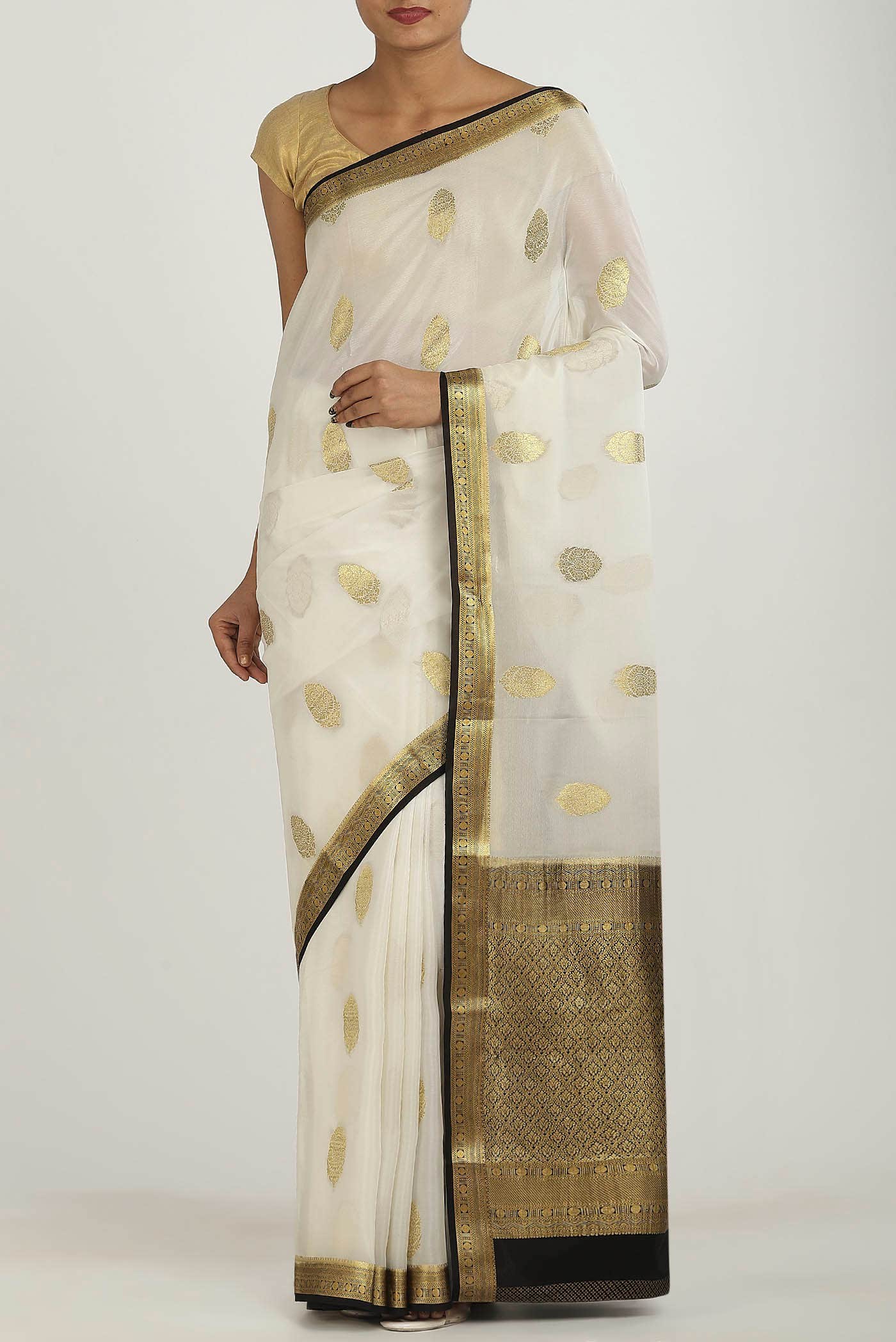 Cream Mysore Crepe Saree