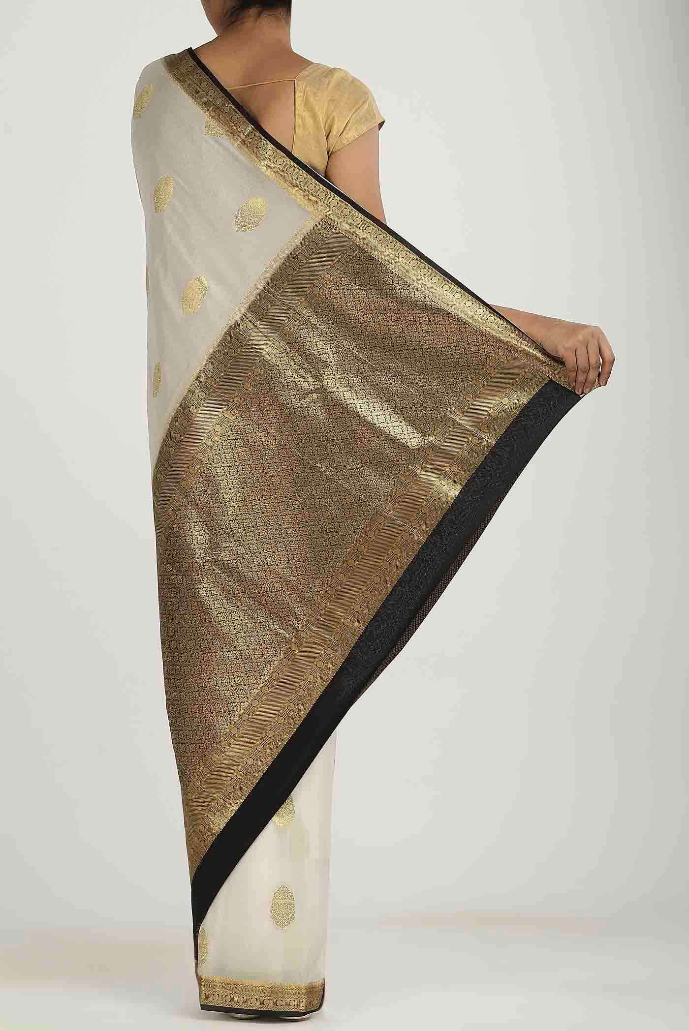 Cream Mysore Crepe Saree