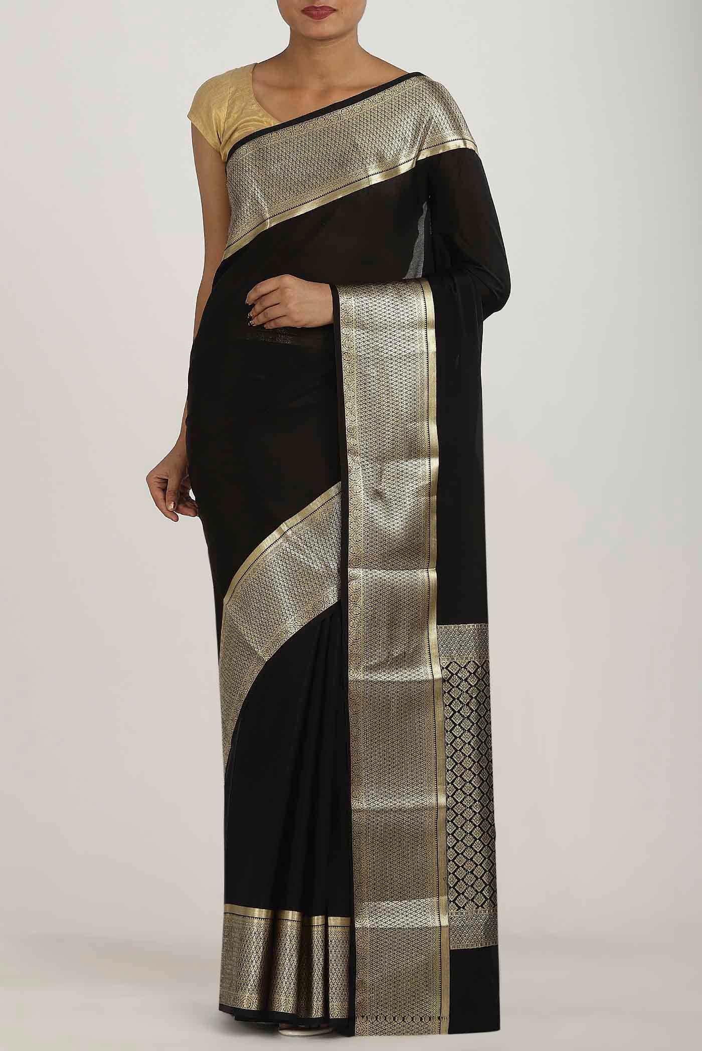 Black Mysore Crepe Saree