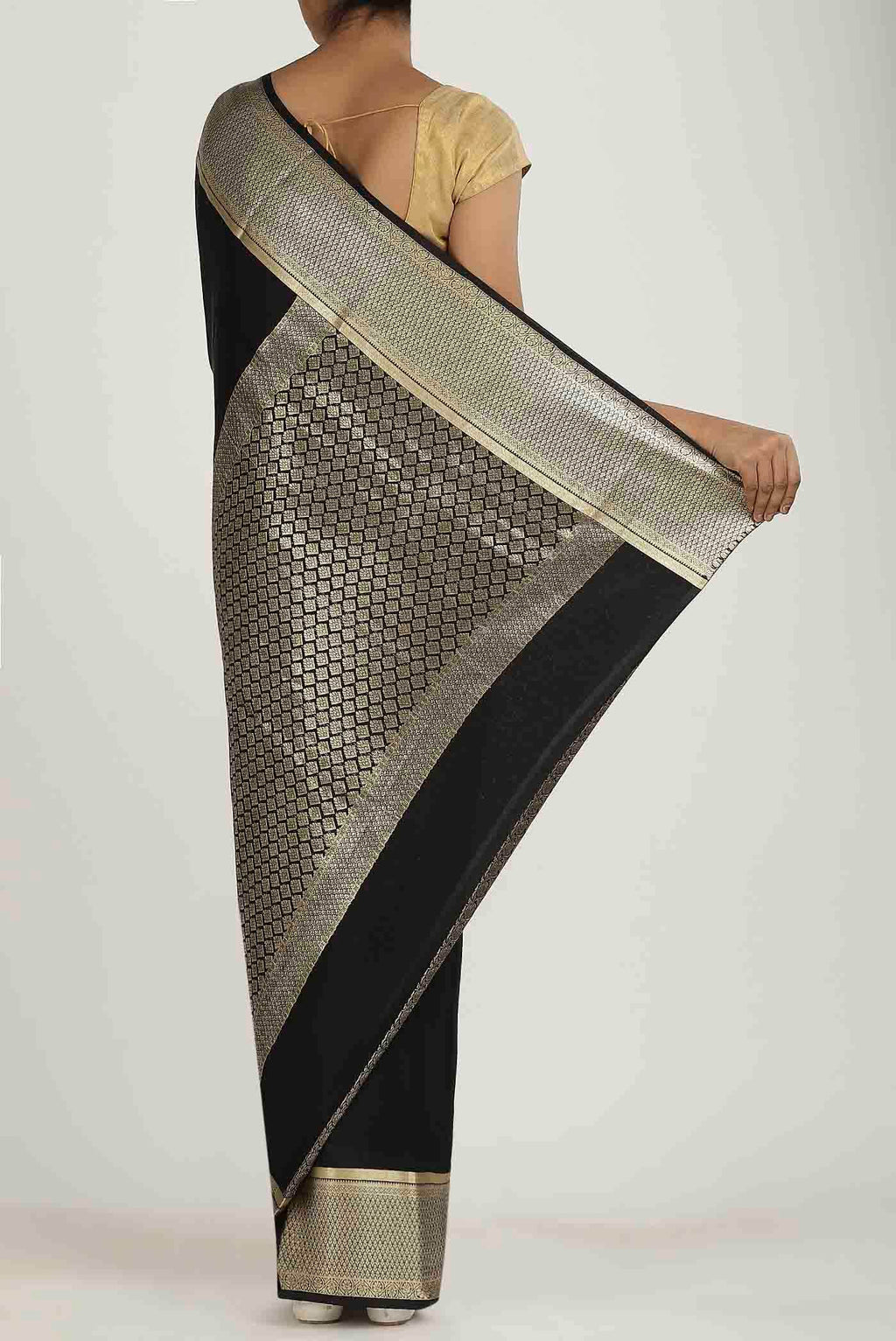 Black Mysore Crepe Saree