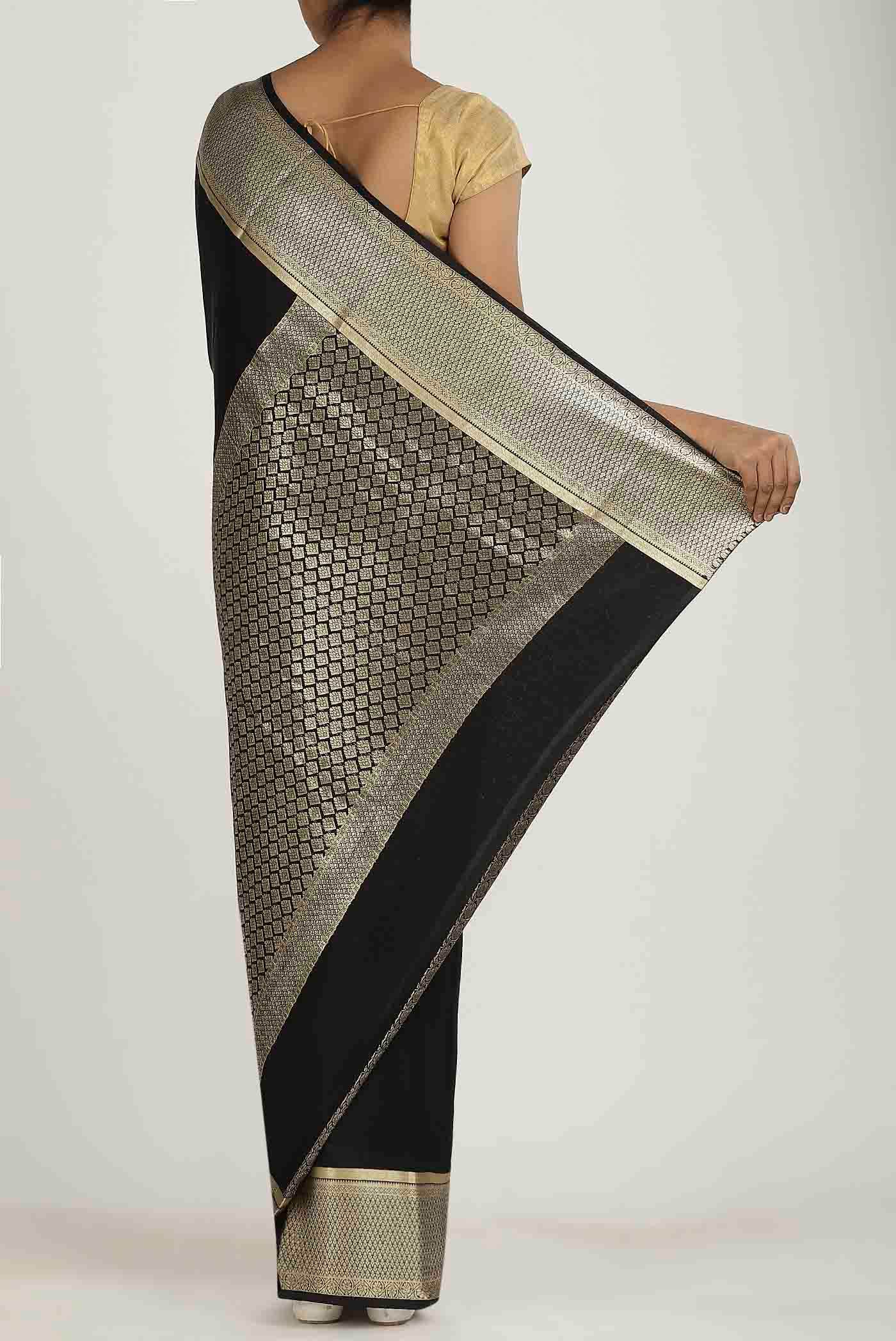 Black Mysore Crepe Saree