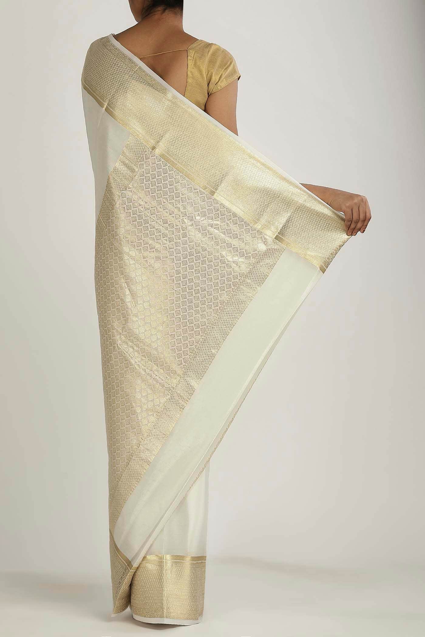 Cream Mysore Crepe Saree