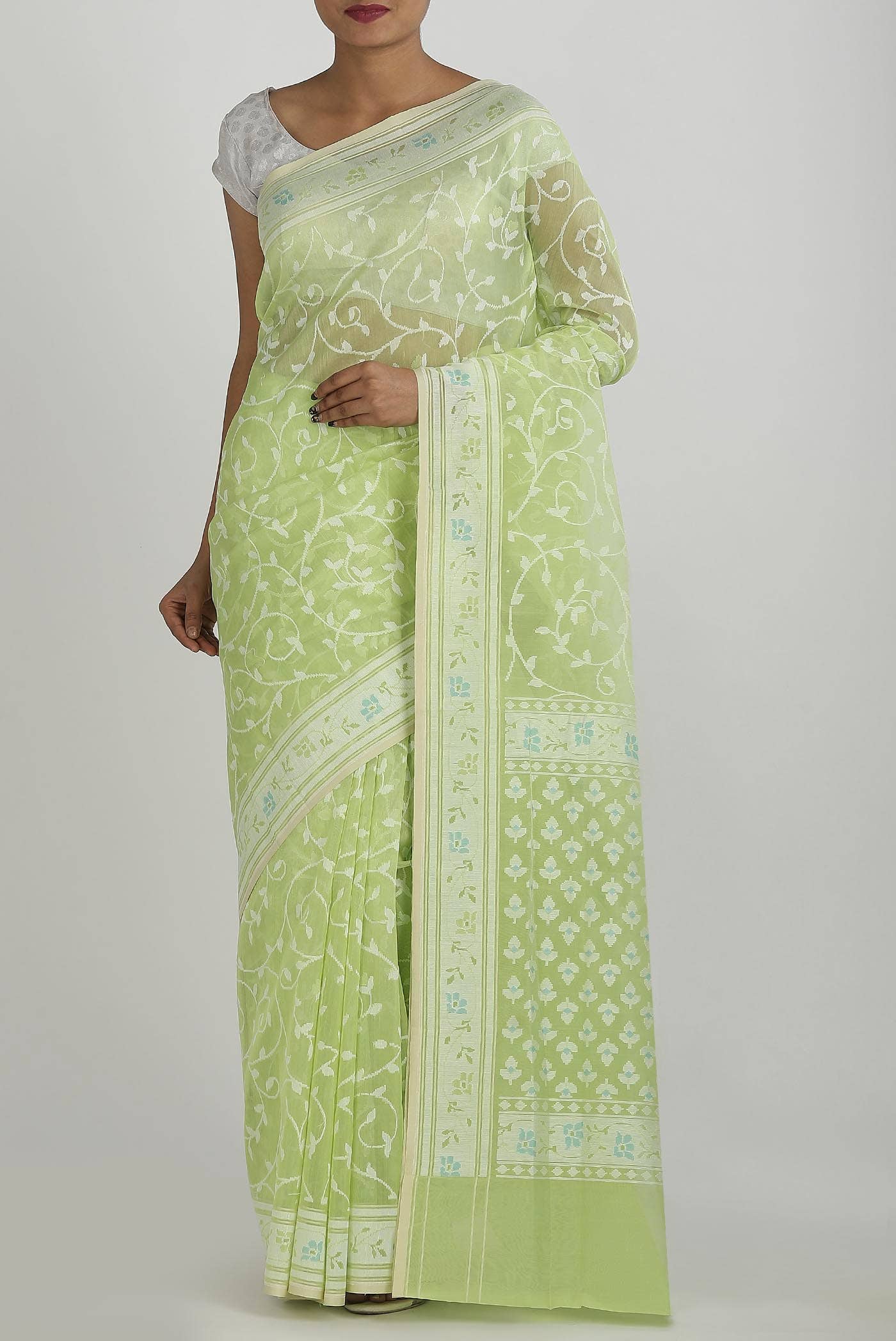 Green Banarasi Kora Silk Saree