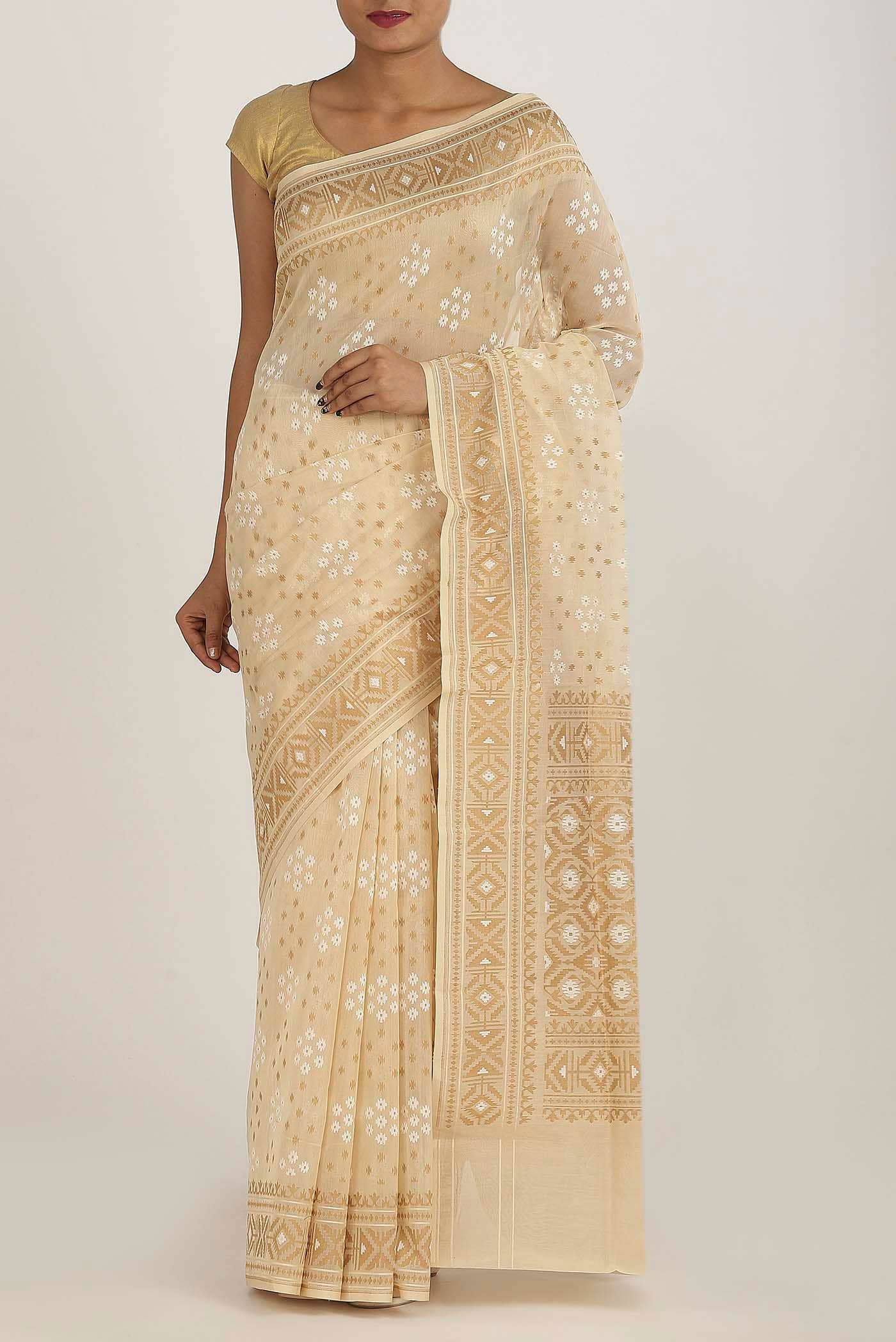 Beige Banarasi Kora Silk Saree