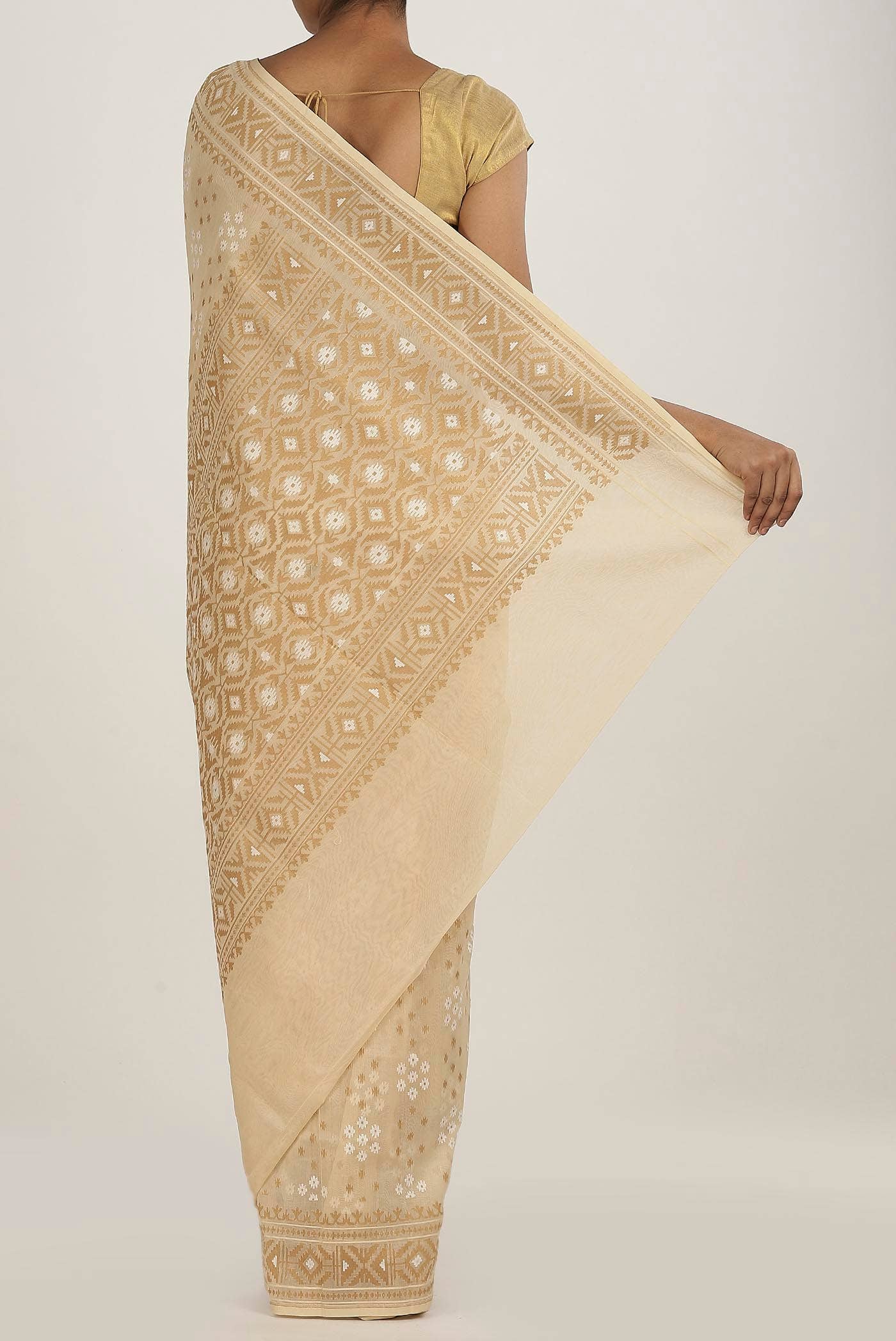Beige Banarasi Kora Silk Saree