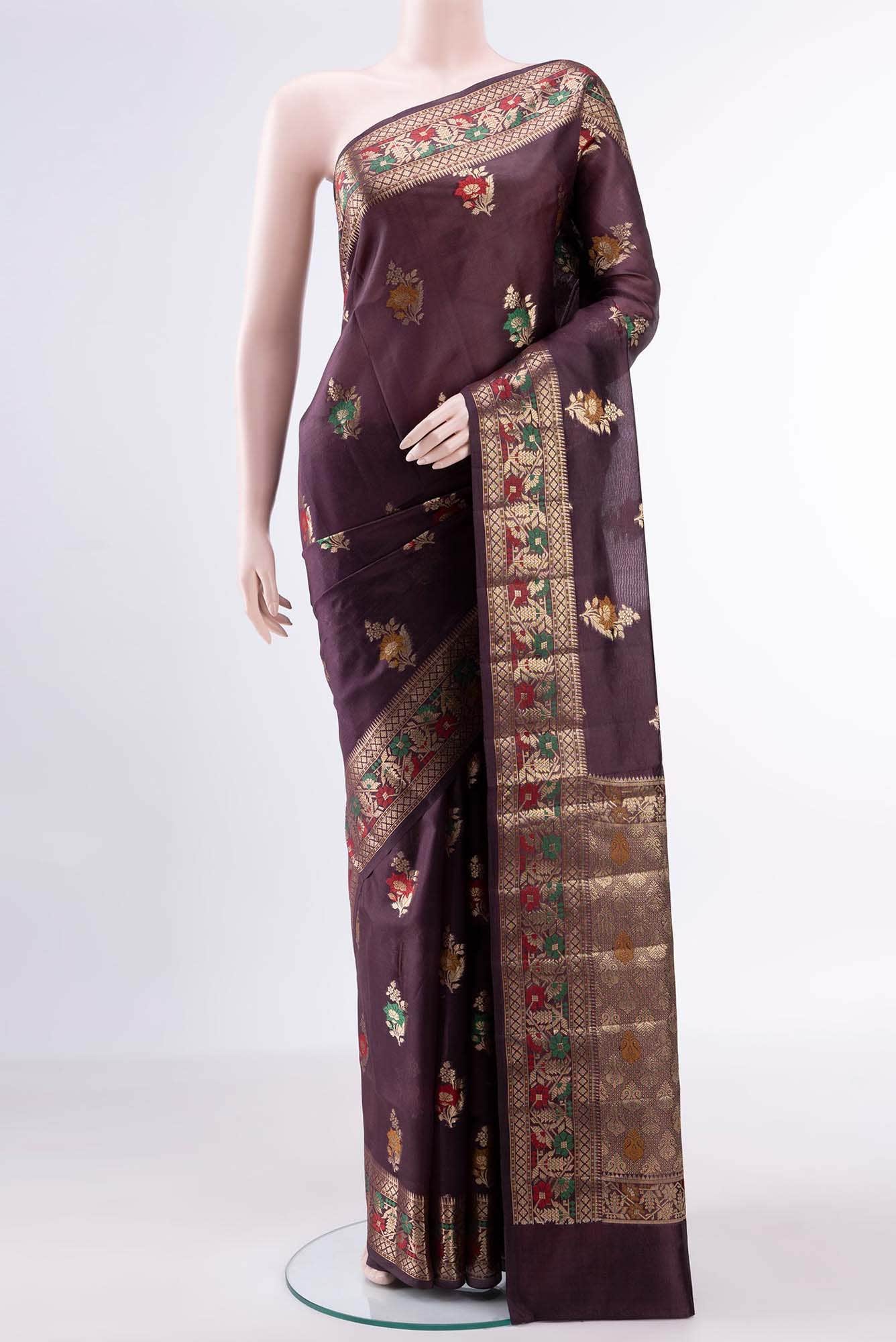 Dark Mauve Banarasi Raw Silk Saree