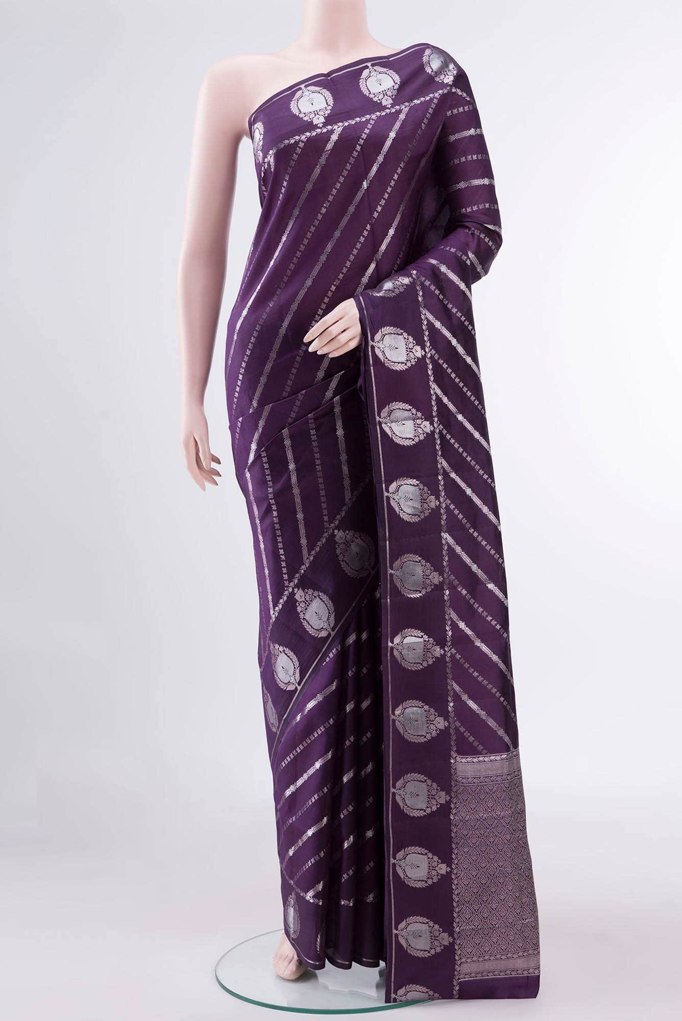 Dark Mauve Banarasi Raw Silk Saree