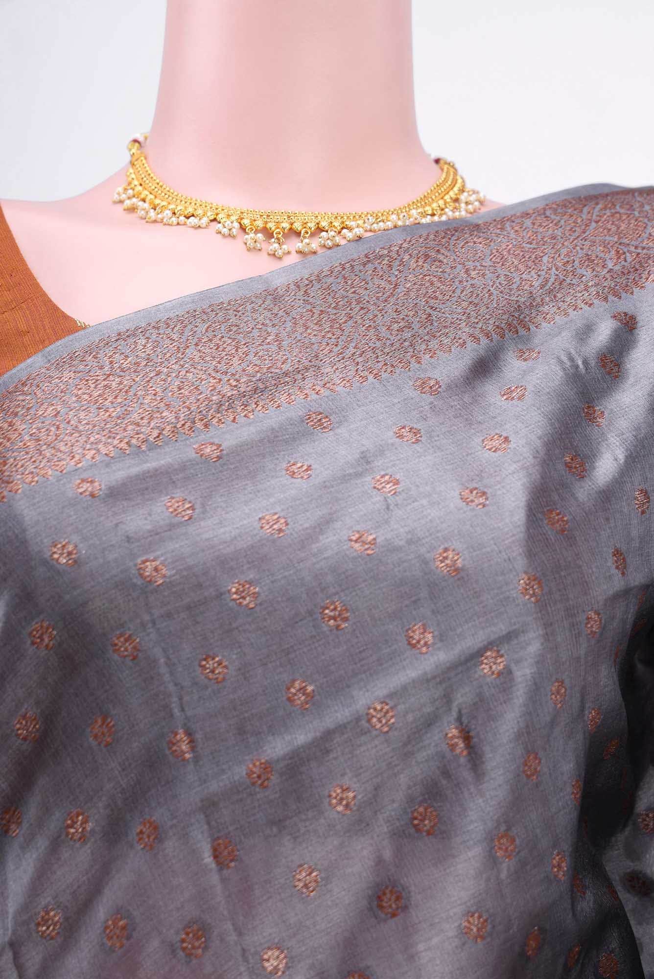 Blue Grey Banarasi Raw Silk Saree