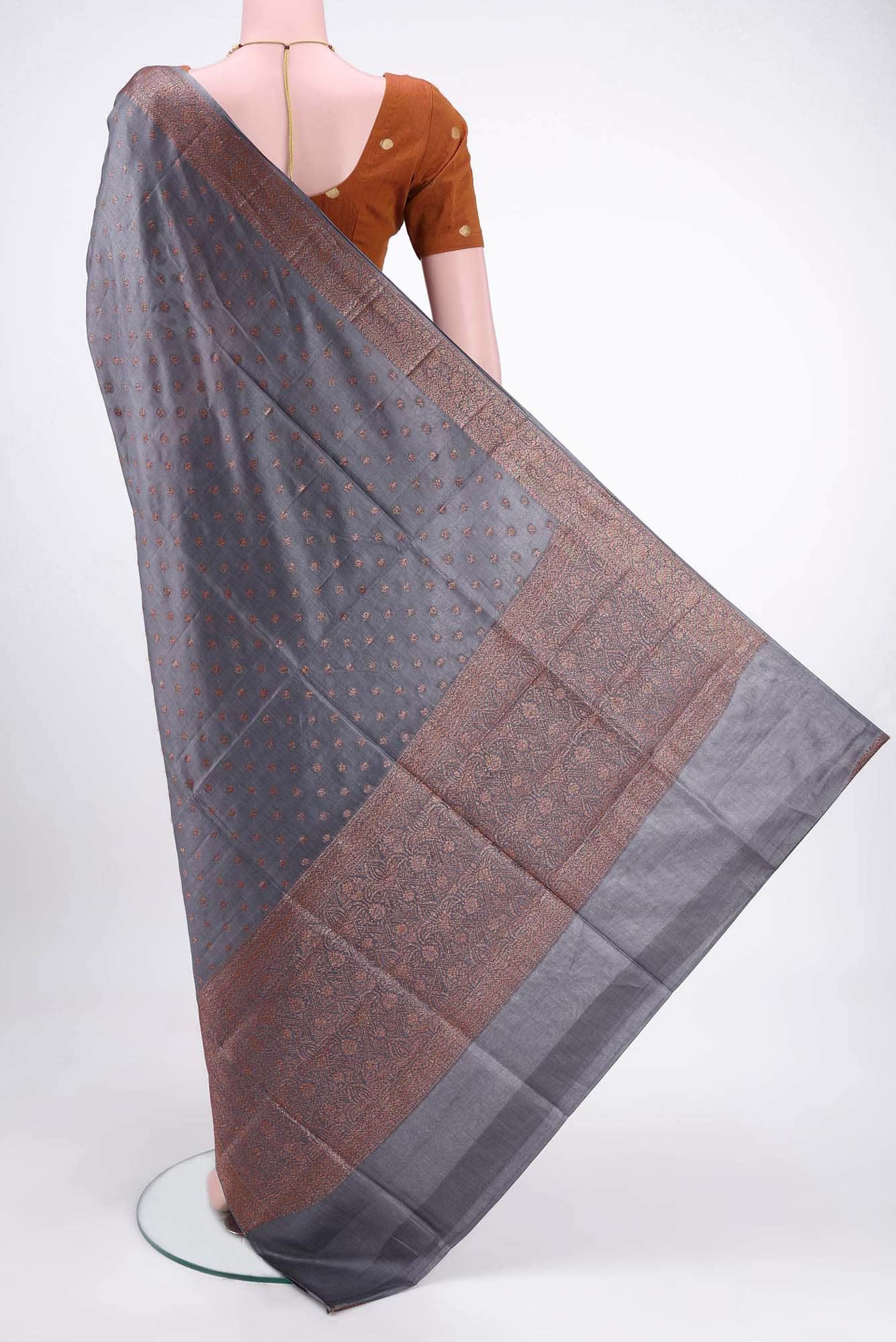 Blue Grey Banarasi Raw Silk Saree