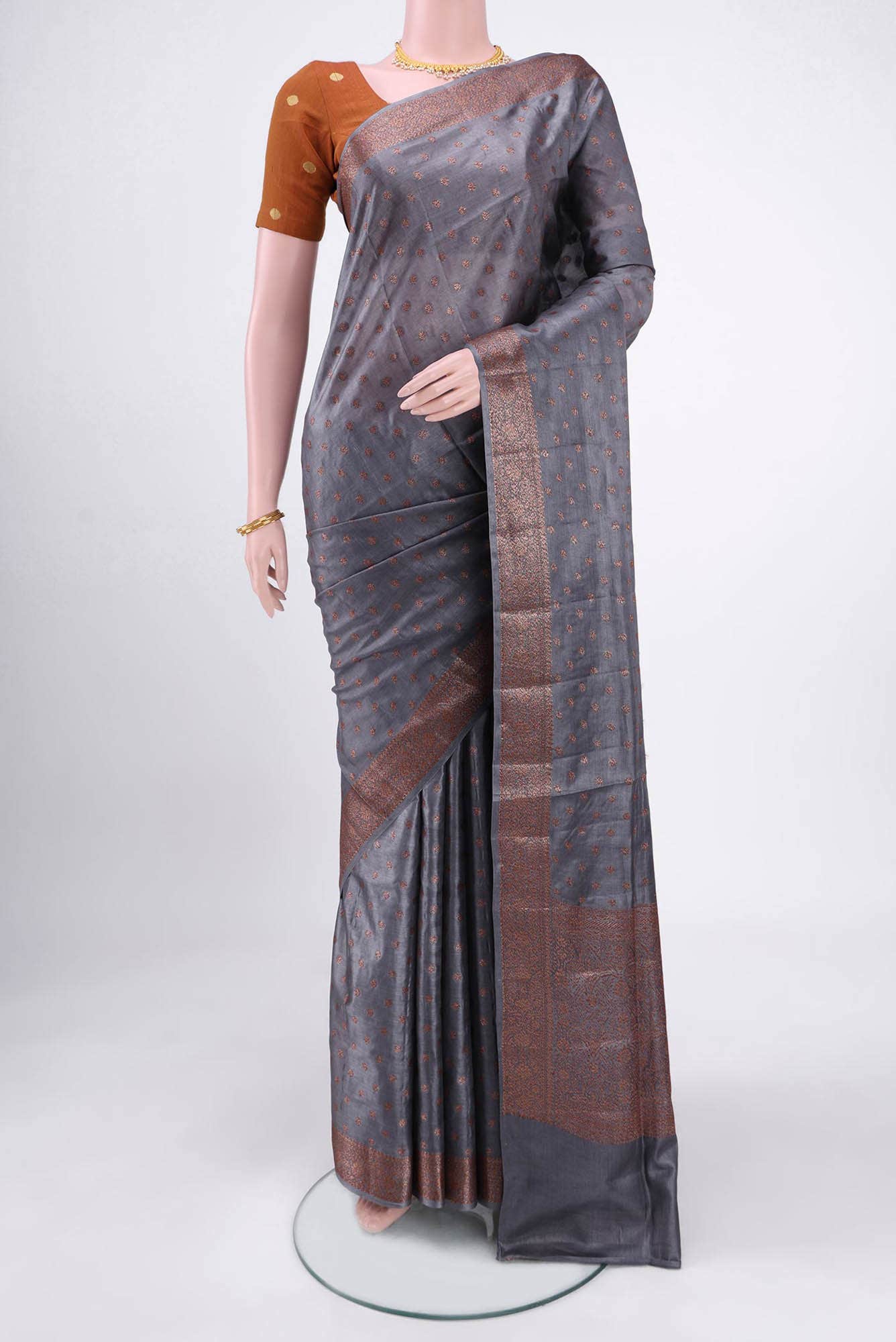 Blue Grey Banarasi Raw Silk Saree