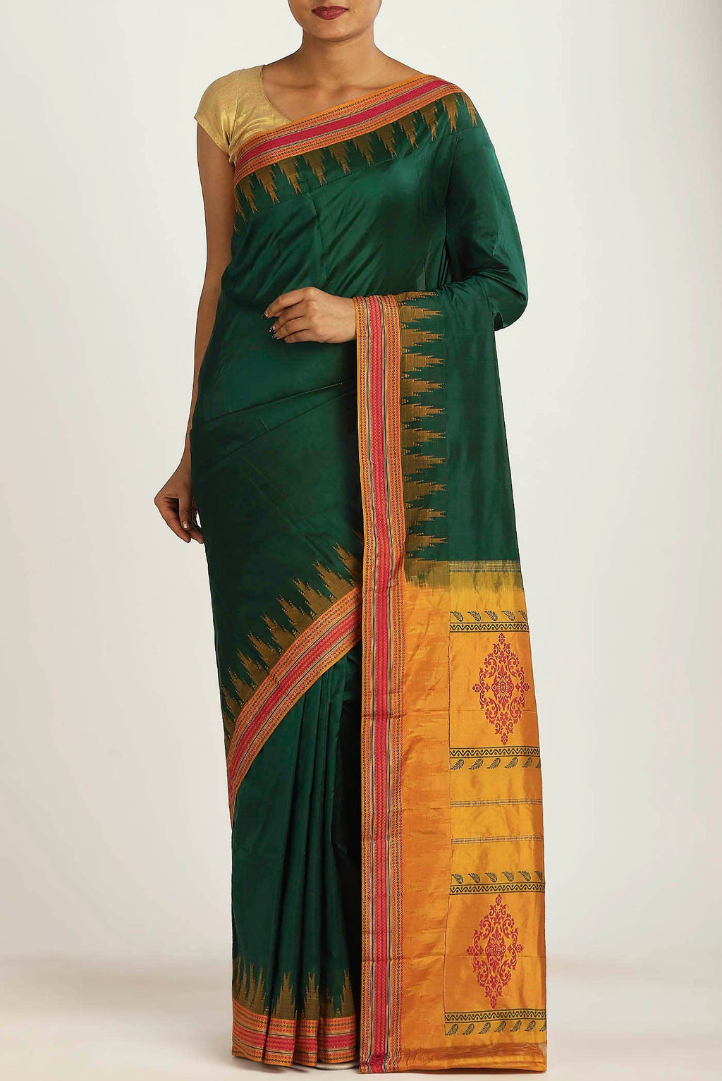 Bottle Green Bangalore Silk Saree