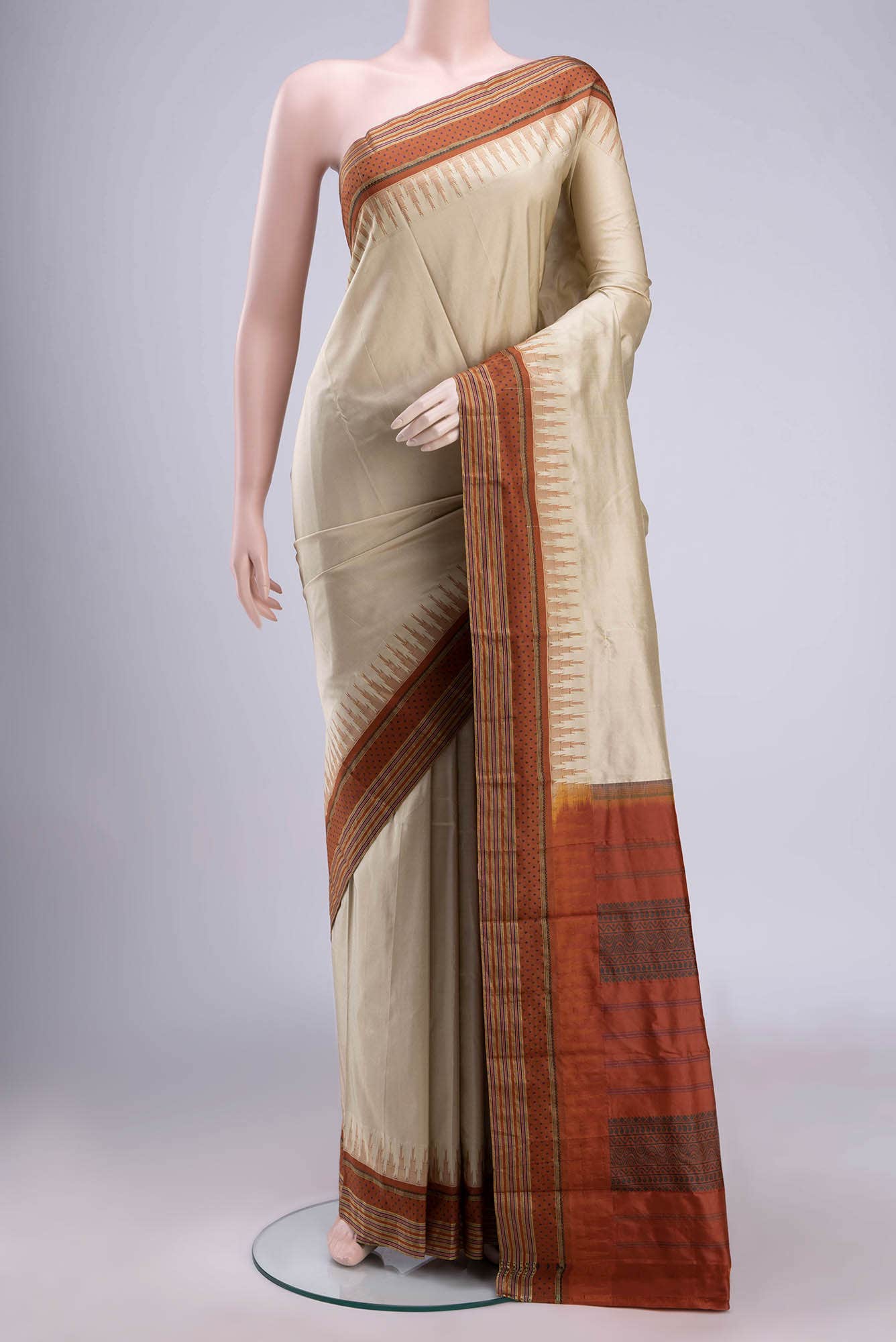 Beige Kanchipuram Silk Saree