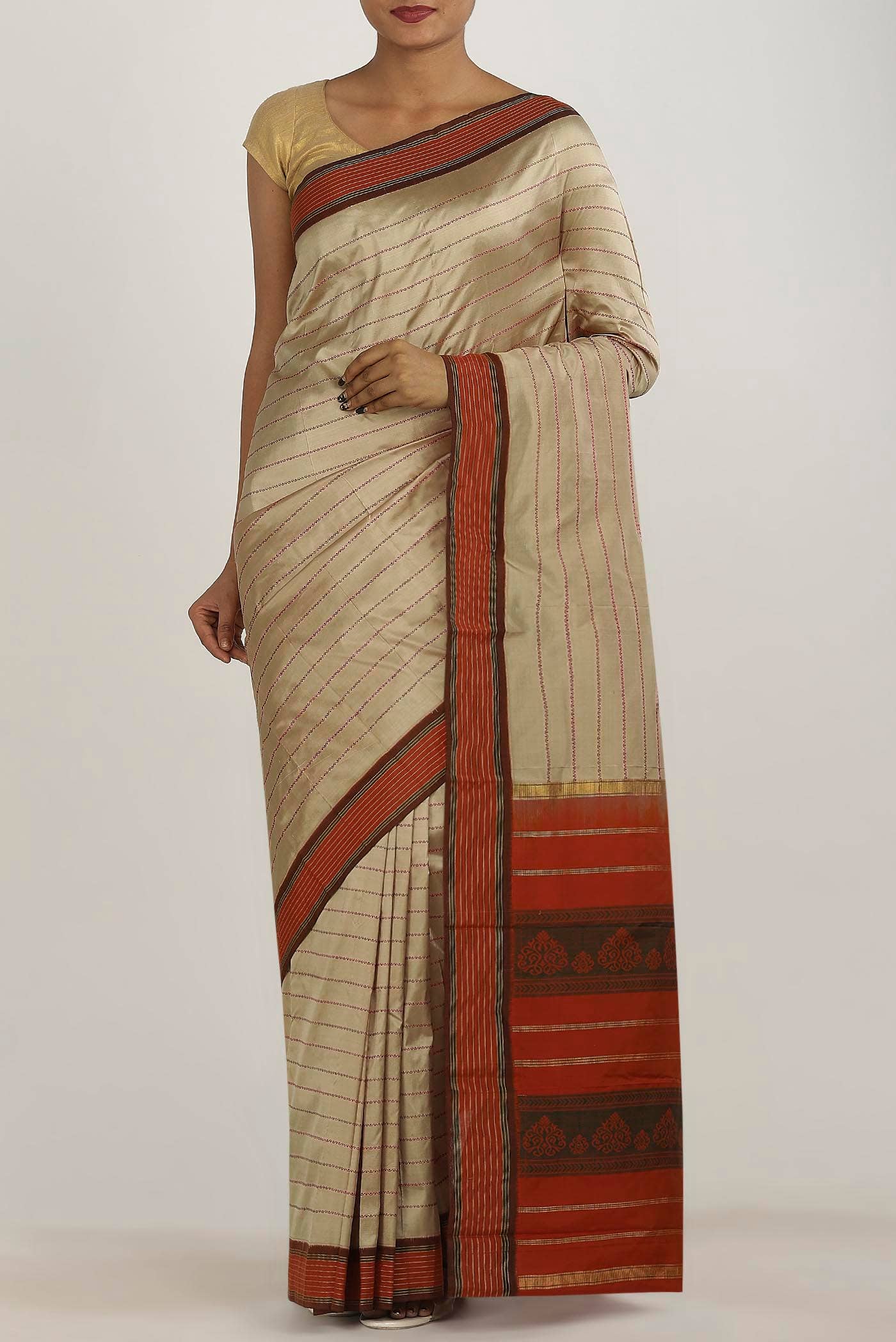 Beige Bangalore Silk Saree