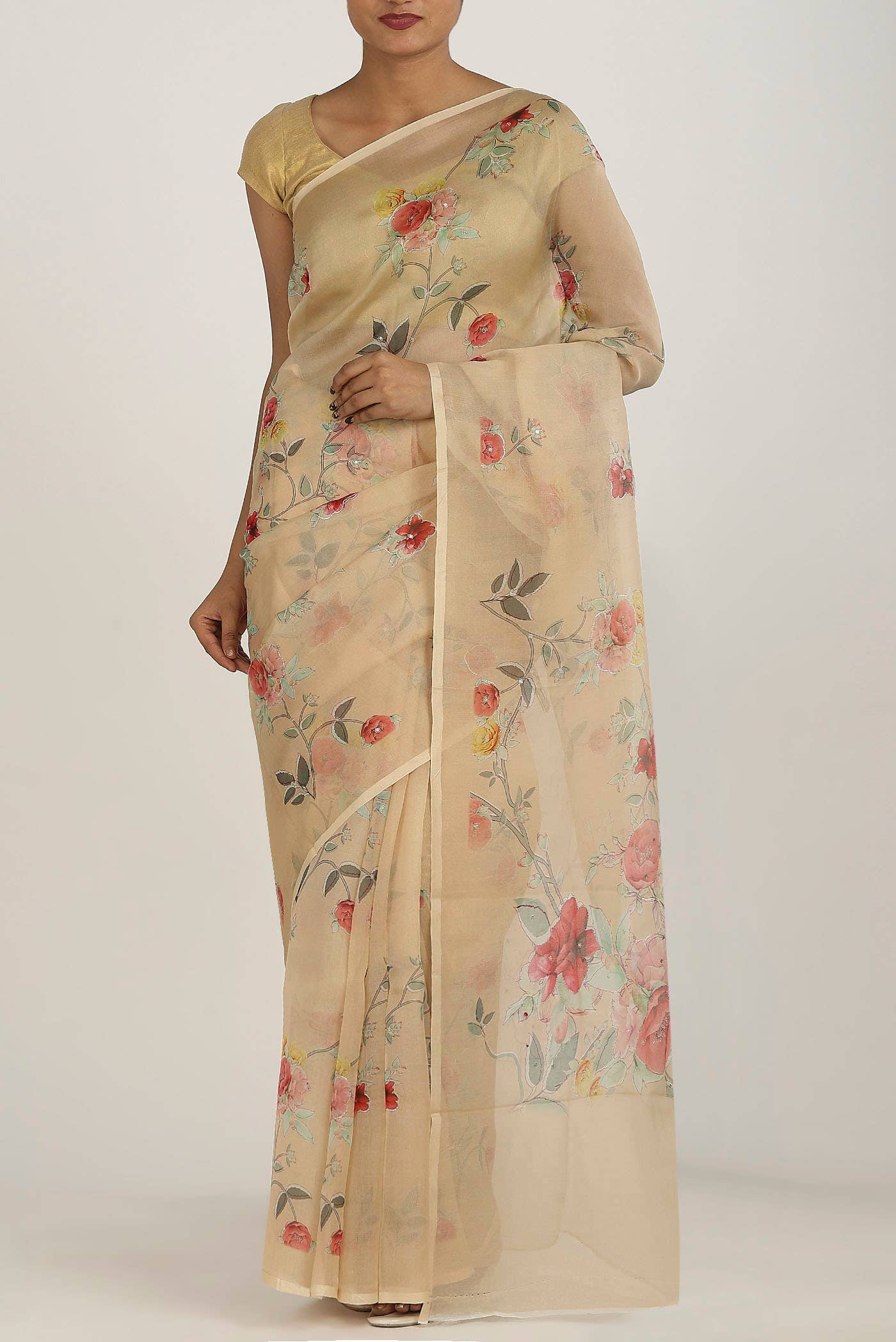 Sandal Organza Silk Saree