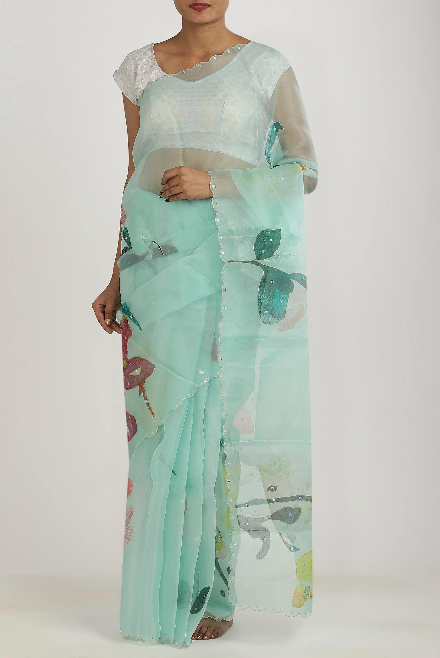 Mint Green Organza Silk Saree