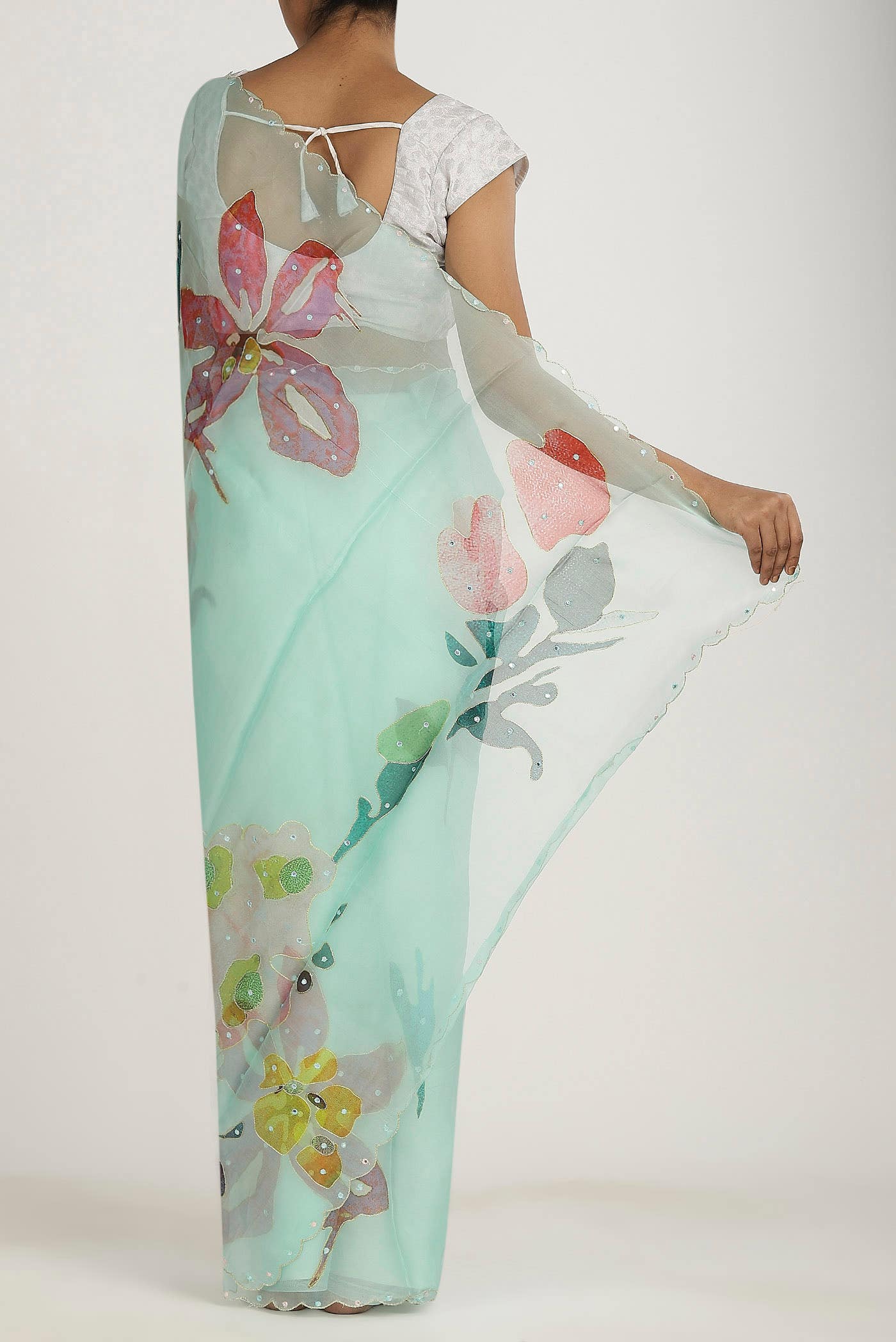 Mint Green Organza Silk Saree