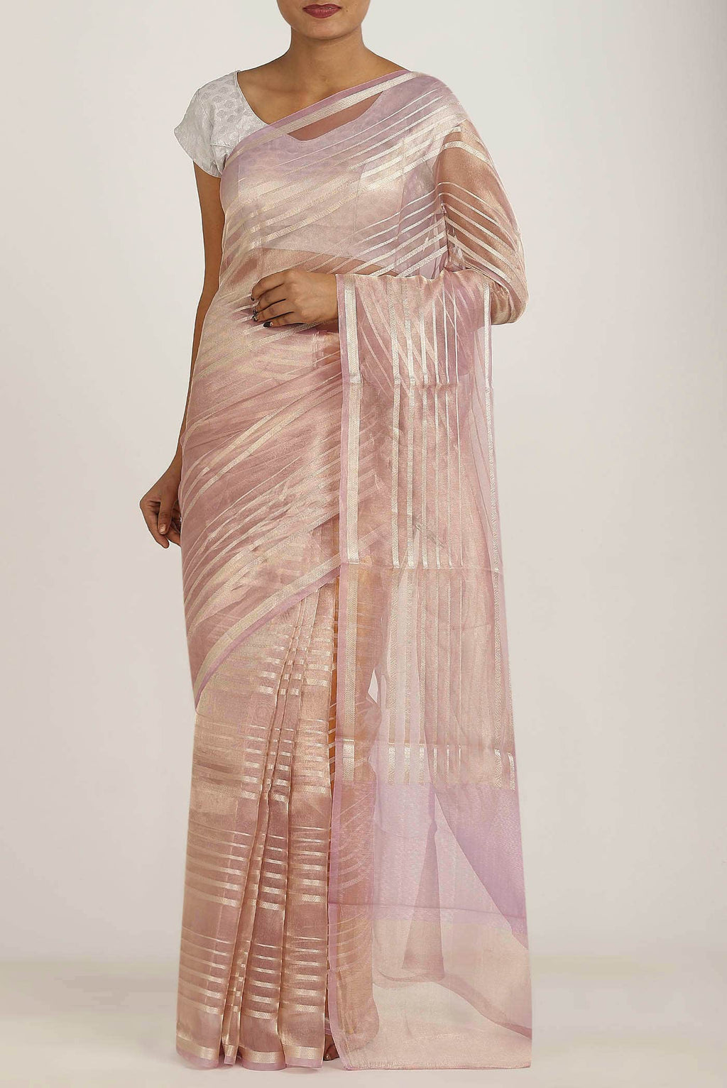 Rose Gold Organza Silk Saree
