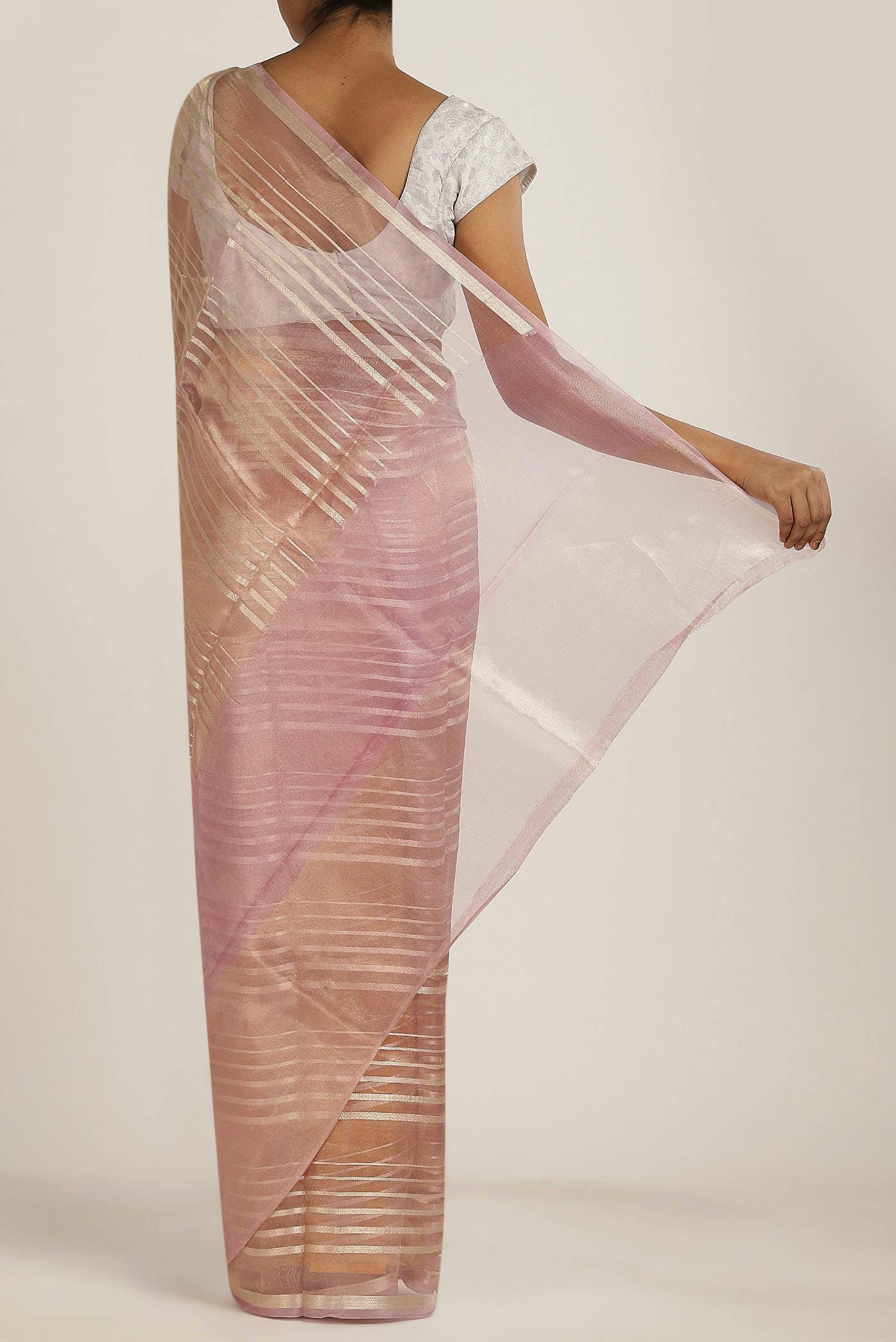 Rose Gold Organza Silk Saree