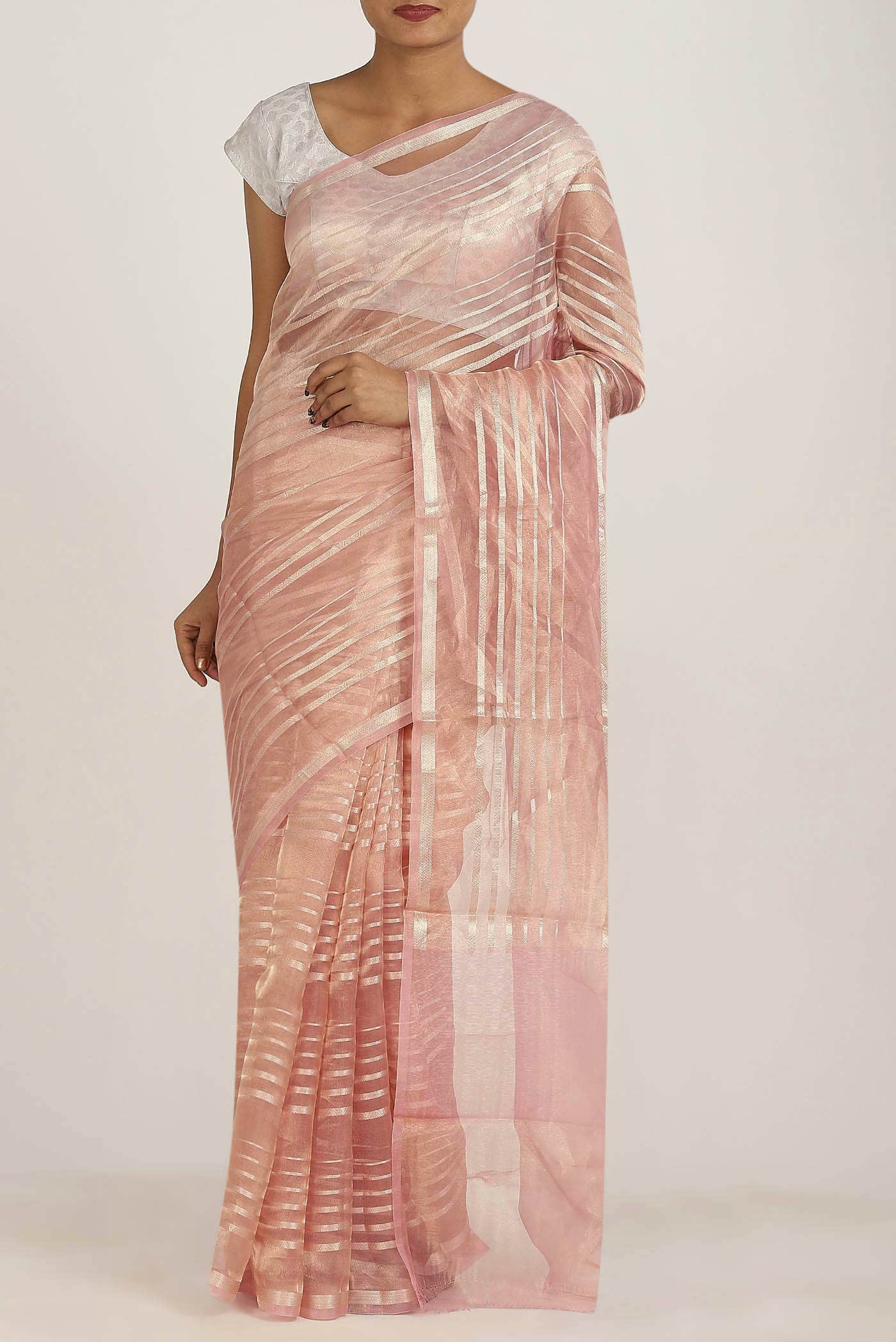 Rose Gold Organza Silk Saree