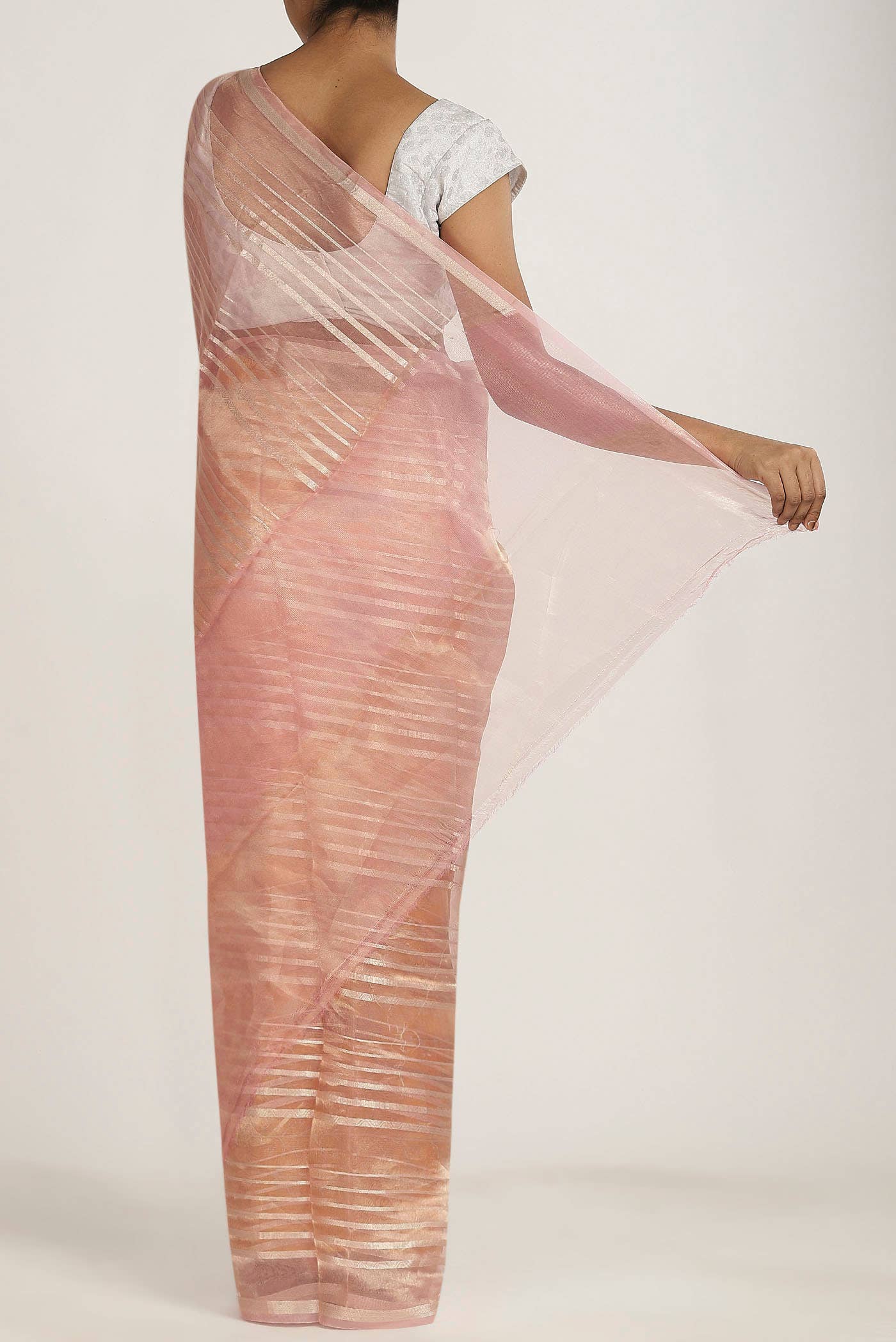 Rose Gold Organza Silk Saree