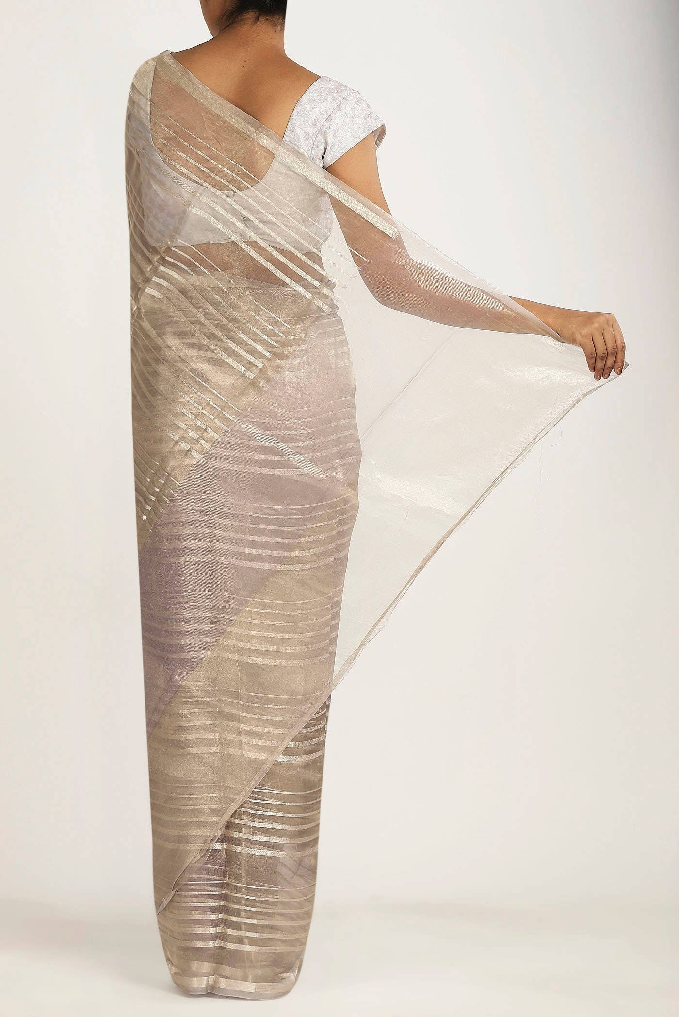 Beige Organza Silk Saree