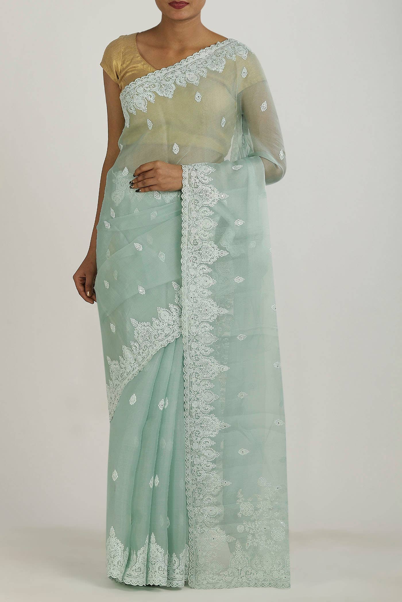 Mint Green Organza Silk Saree