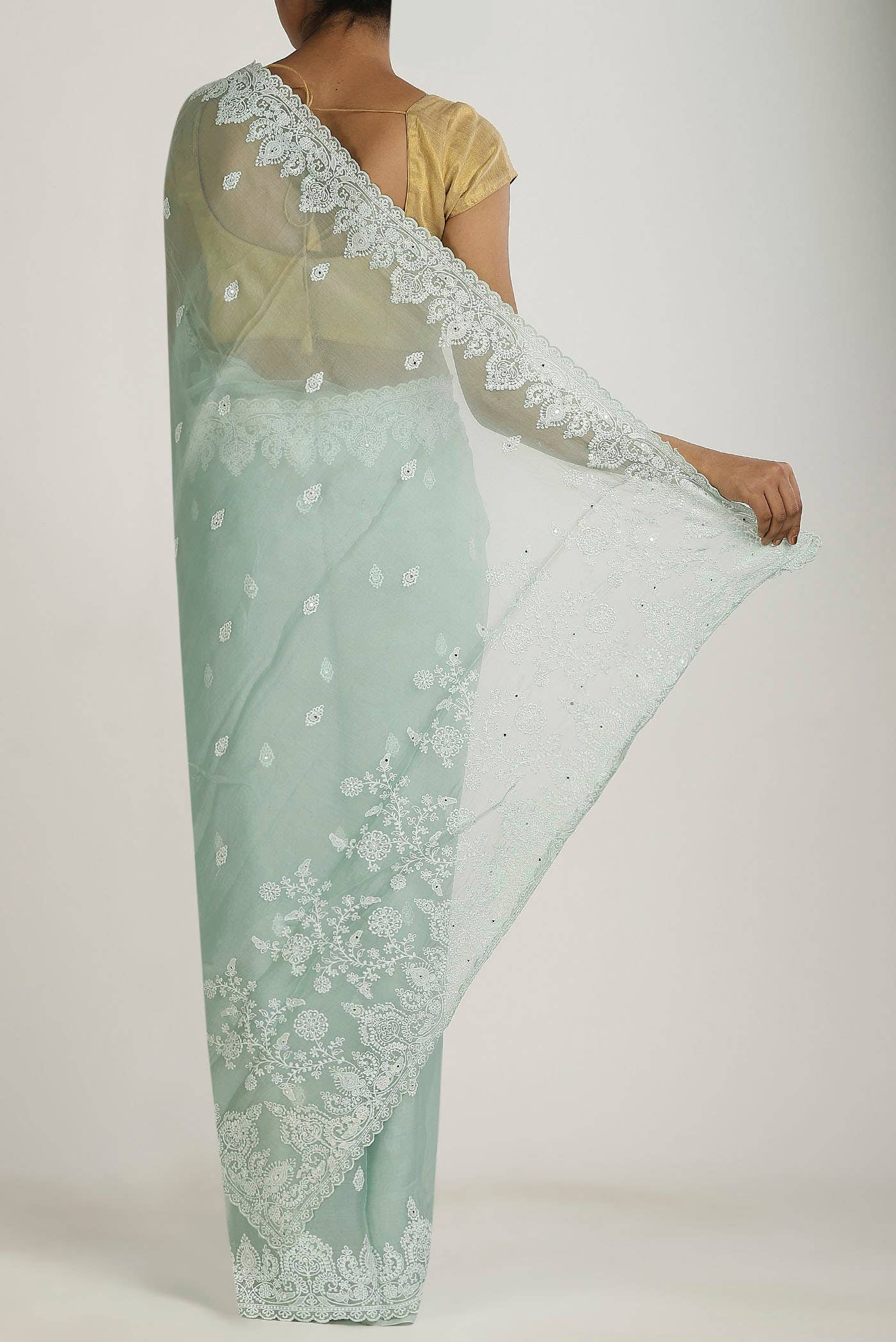 Mint Green Organza Silk Saree