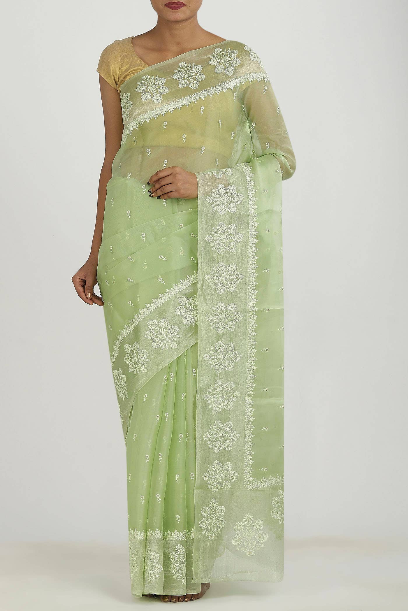 Pista Green Organza Silk Saree