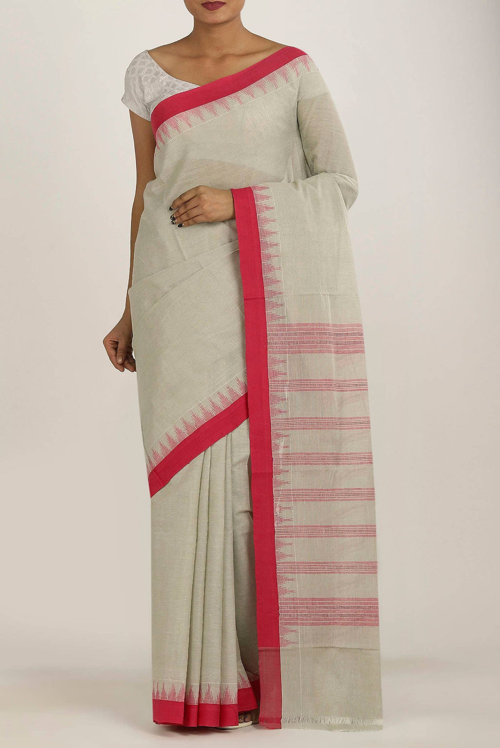 Cream Mangalagiri Cotton Saree