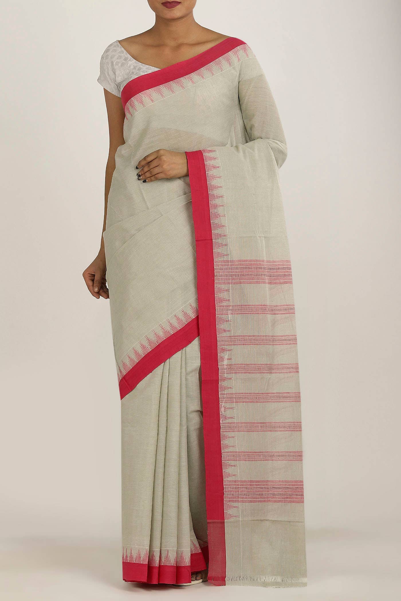 Cream Mangalagiri Cotton Saree